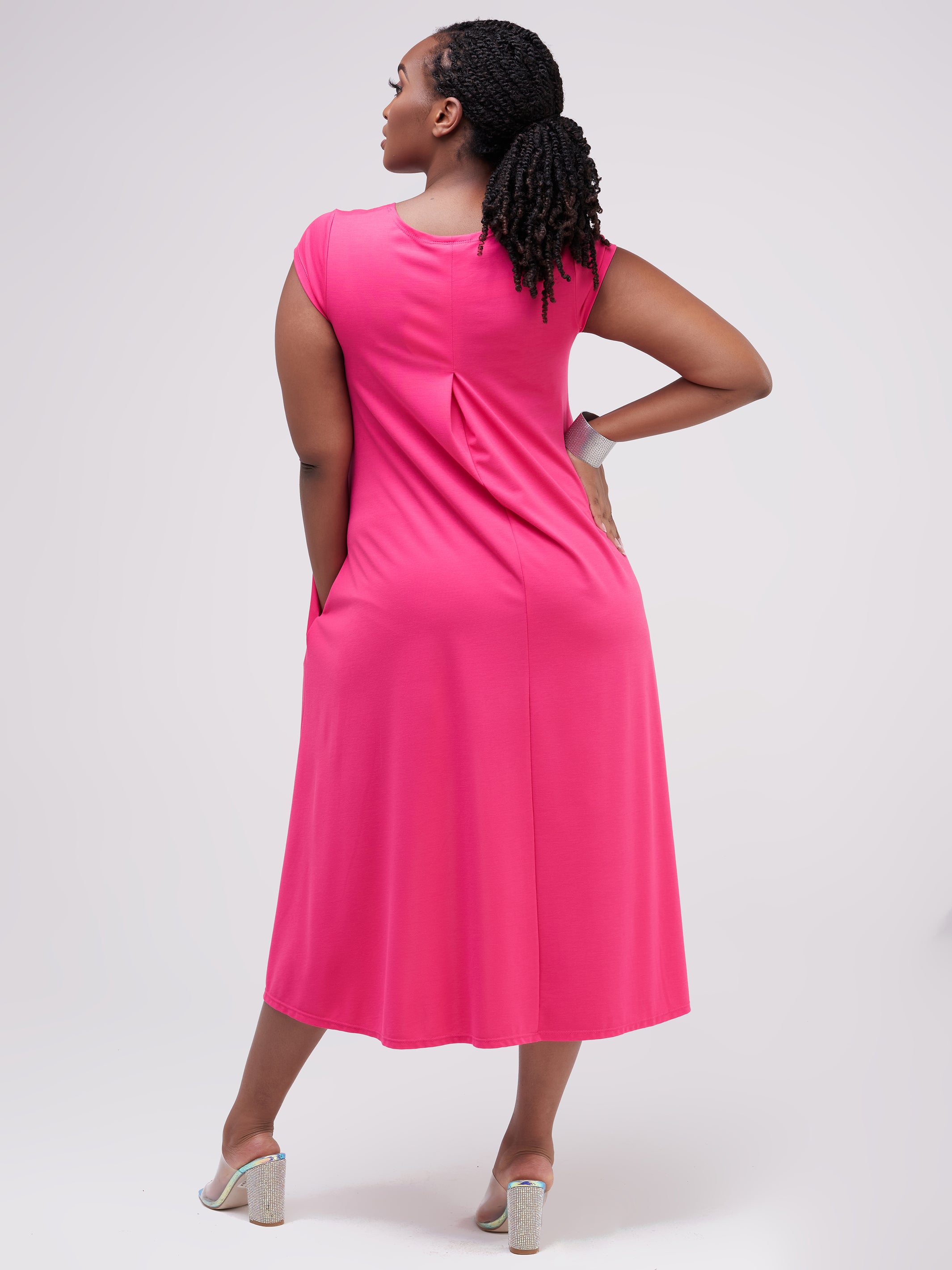 Vivo Ponte Back Pleat High Low Dress - Pink