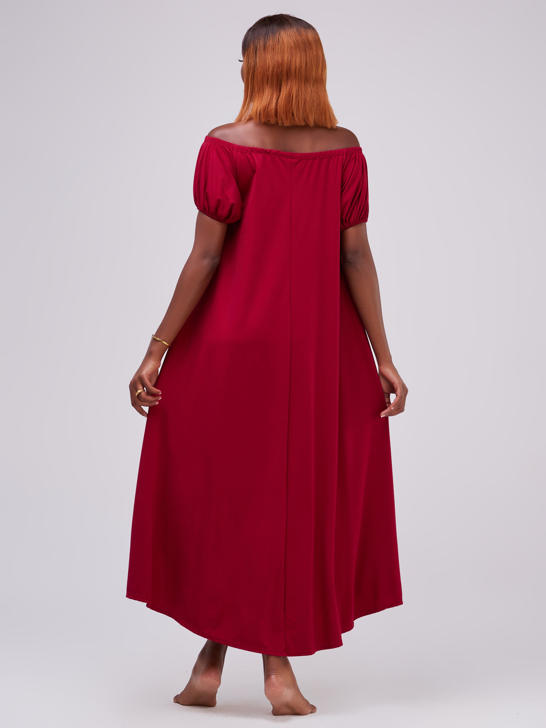 Vivo Zari Puff Sleeve High Low Dress - Maroon