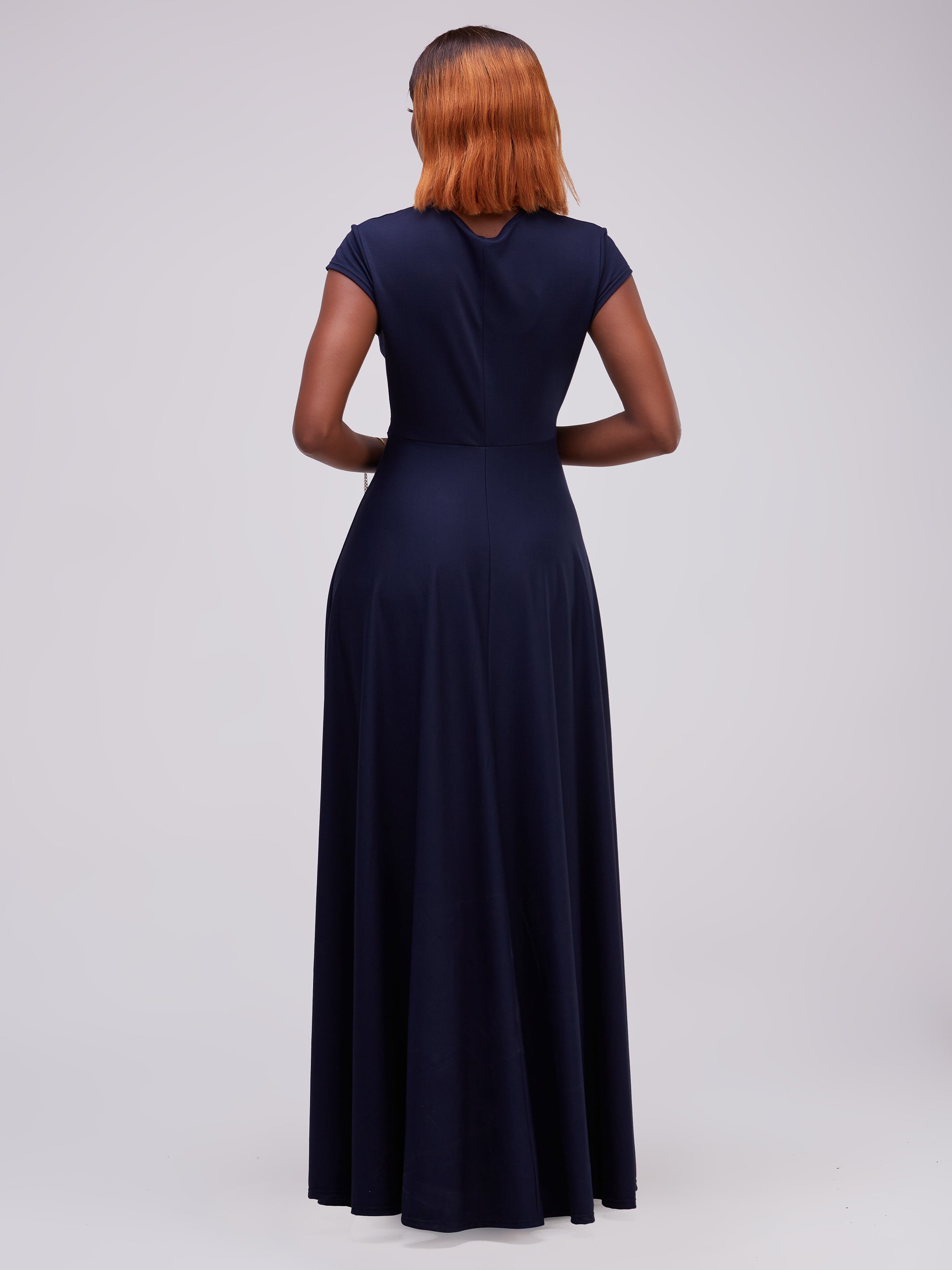 Vivo Zari Cap Sleeved Faux Wrap Maxi Dress - Navy Blue