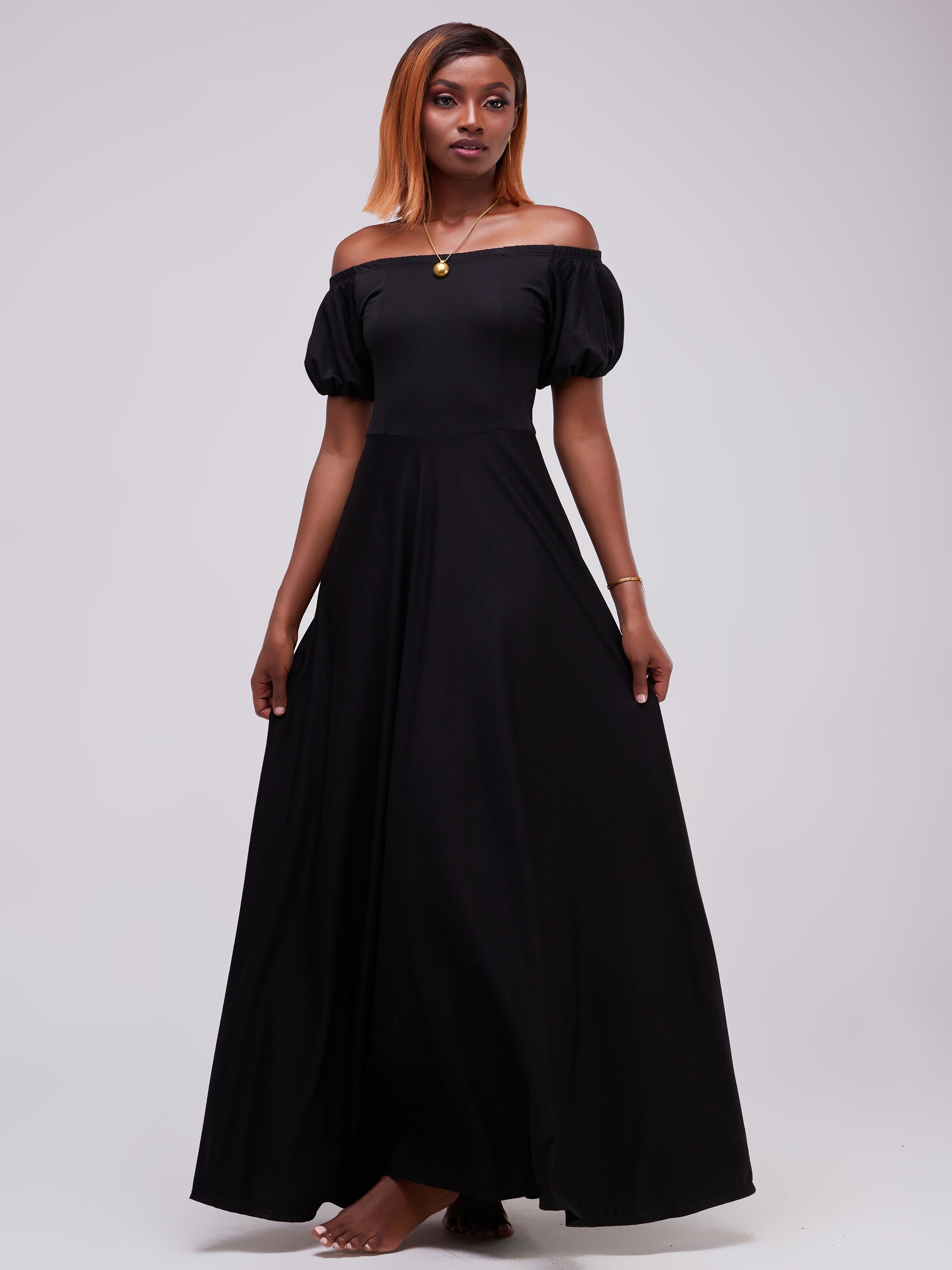 Vivo Zari Puff Sleeved Circular Maxi Dress - Black