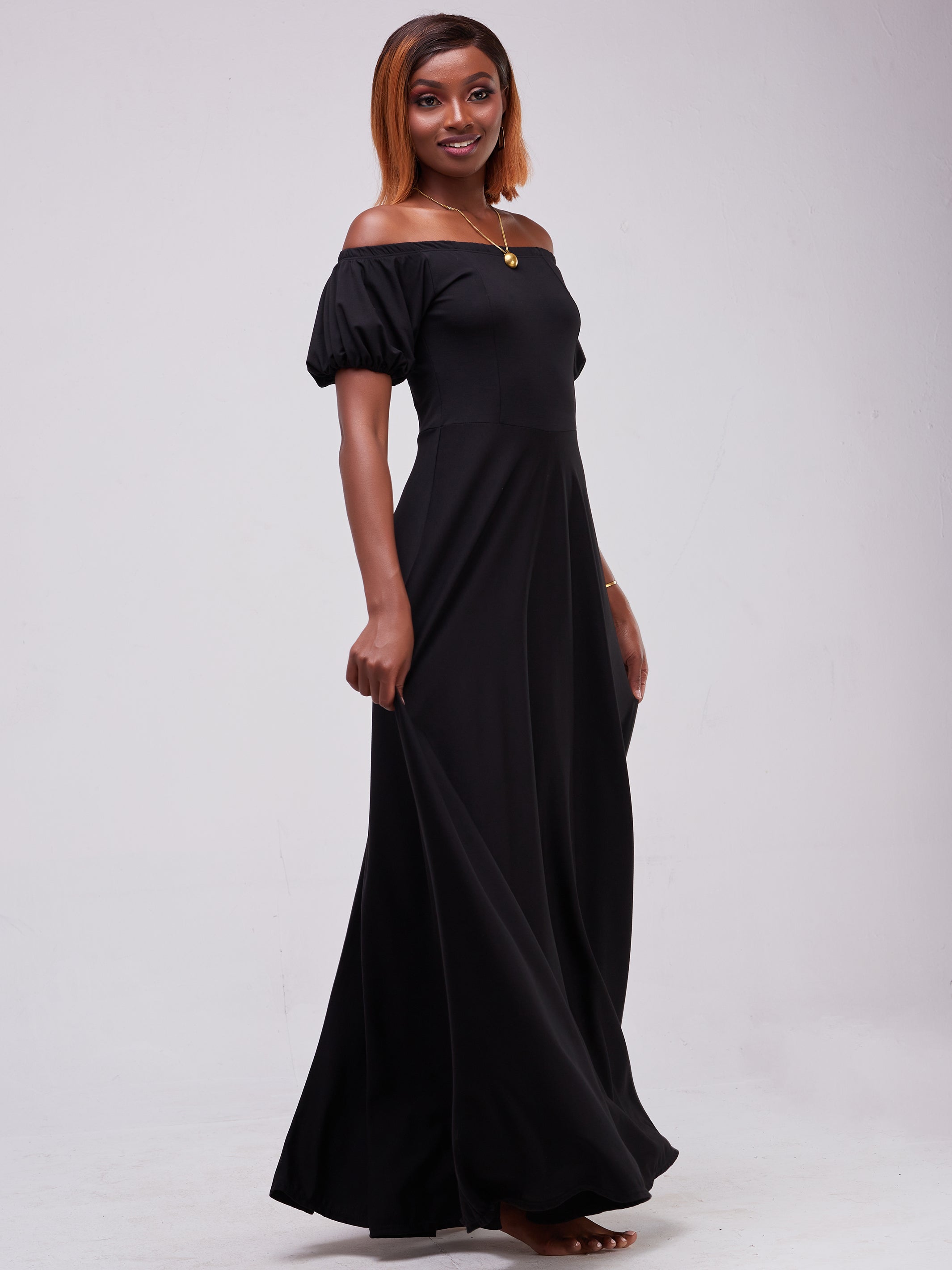 Vivo Zari Puff Sleeved Circular Maxi Dress - Black