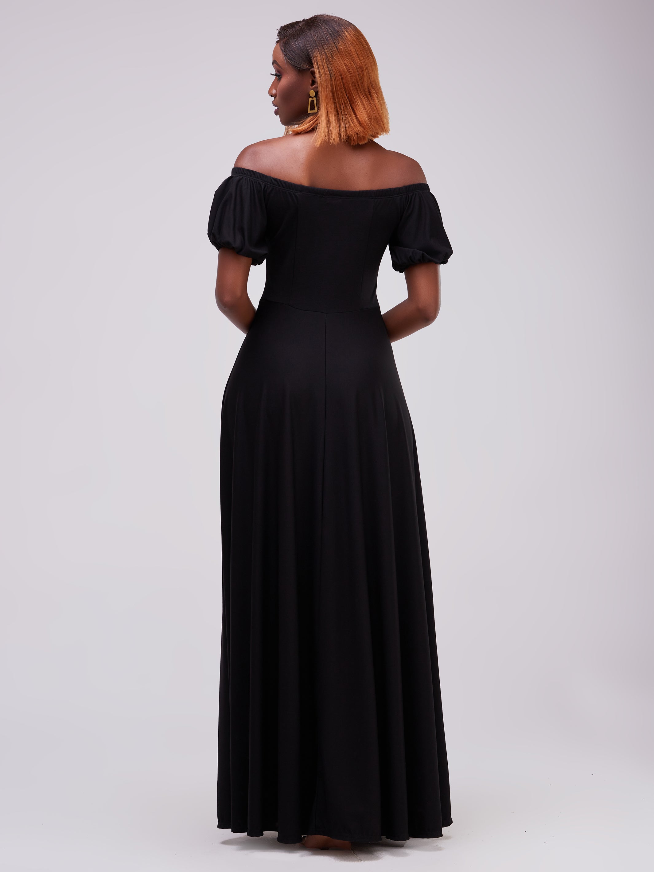 Vivo Zari Puff Sleeved Circular Maxi Dress - Black