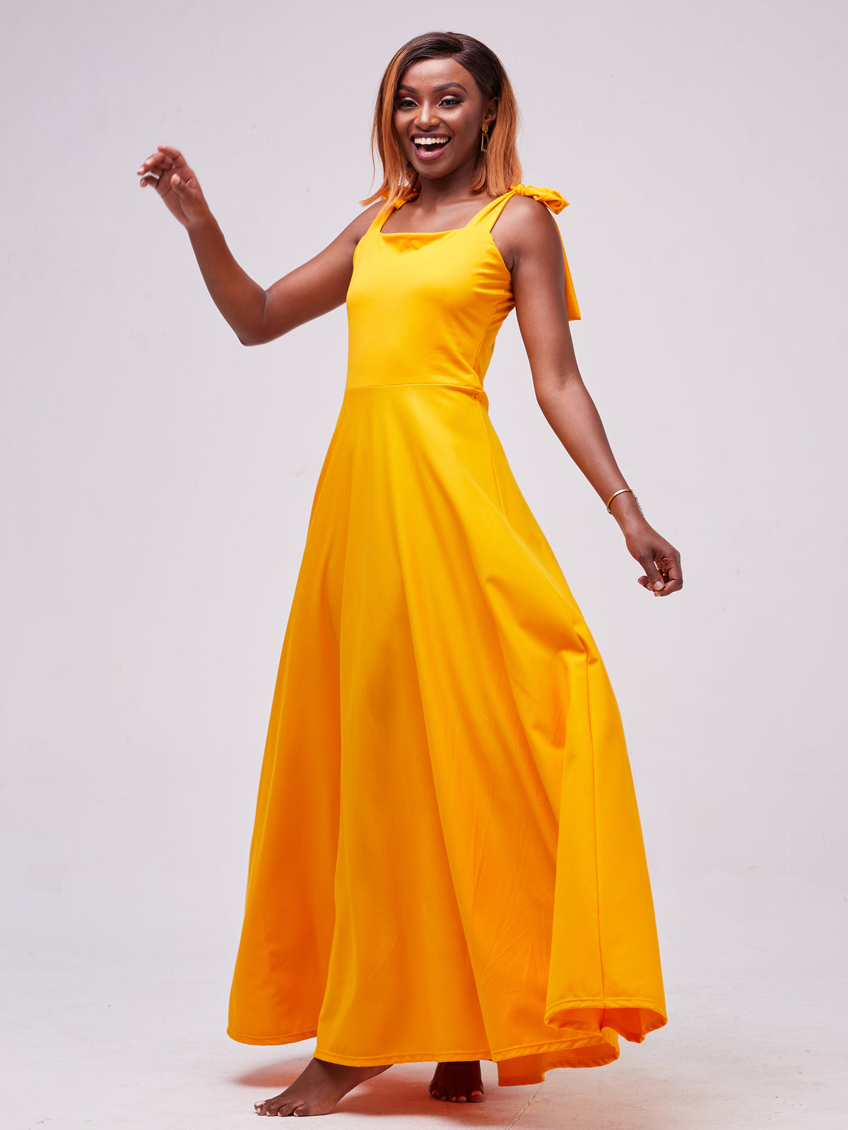 Vivo Furaha Tie Dress - Mustard Print