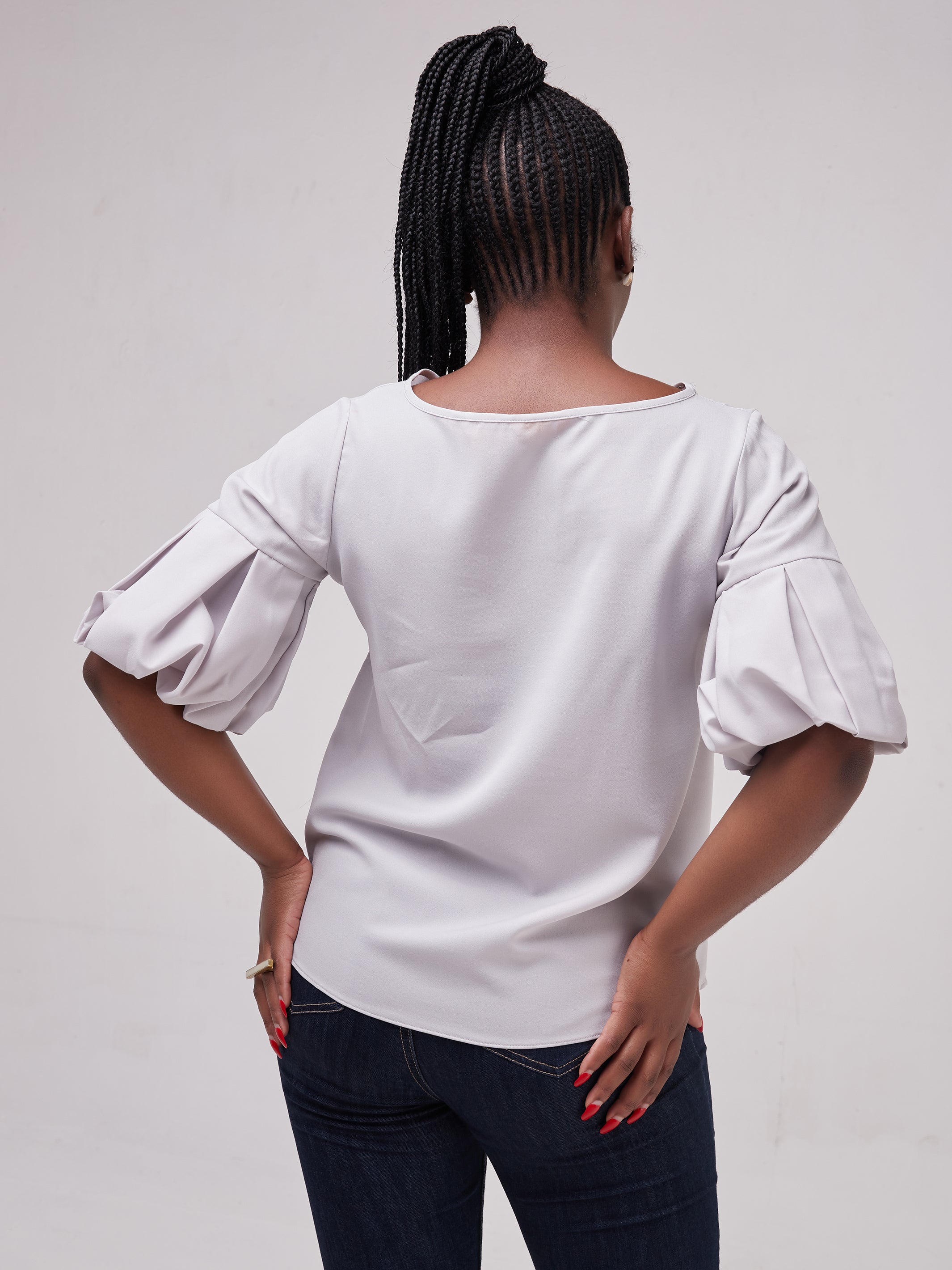 Vivo Basic Boundneck Puff Sleeve Top - Light Grey