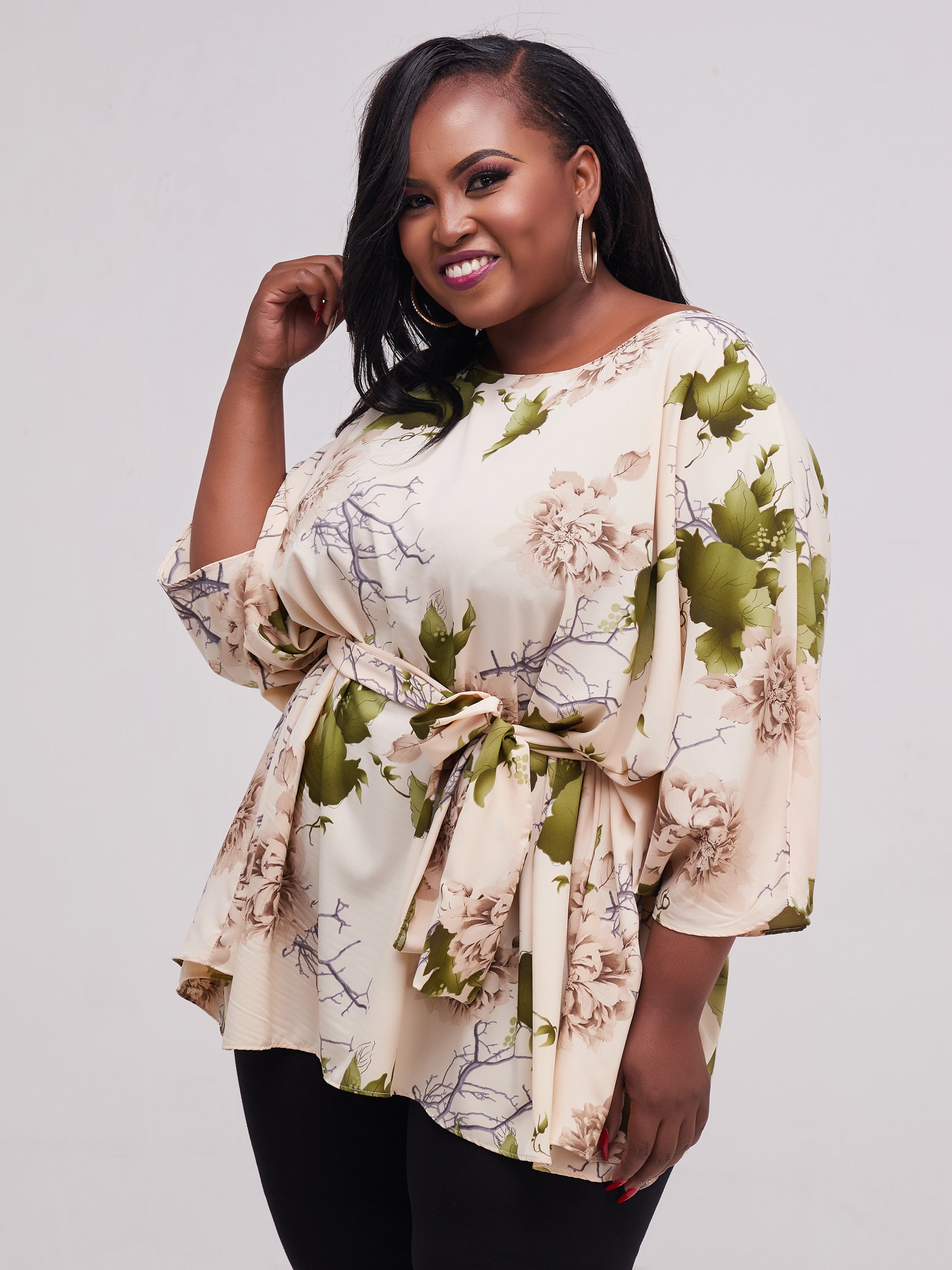 Safari Maisha Wide Loose Top - Buttermilk Print
