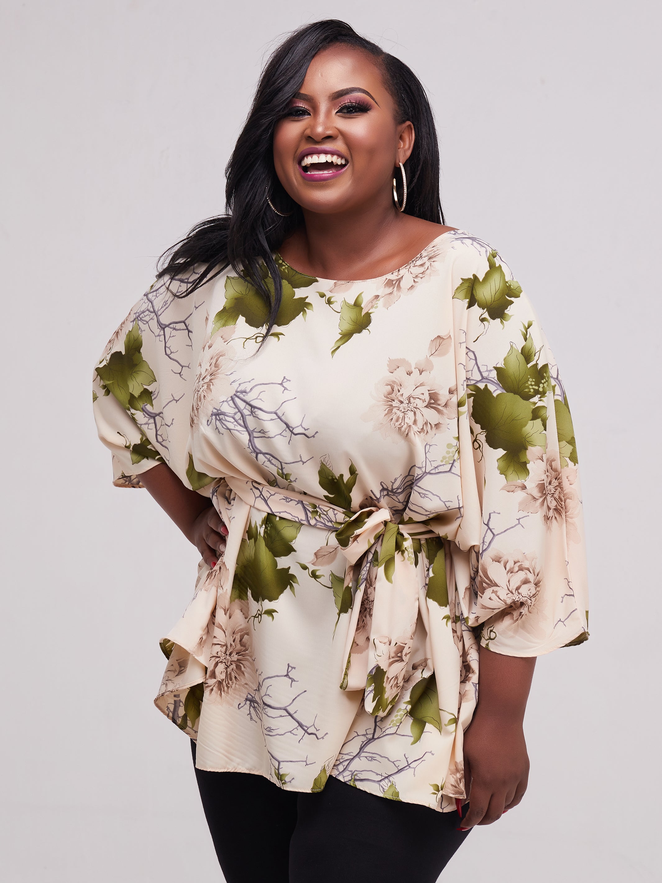 Safari Maisha Wide Loose Top - Buttermilk Print