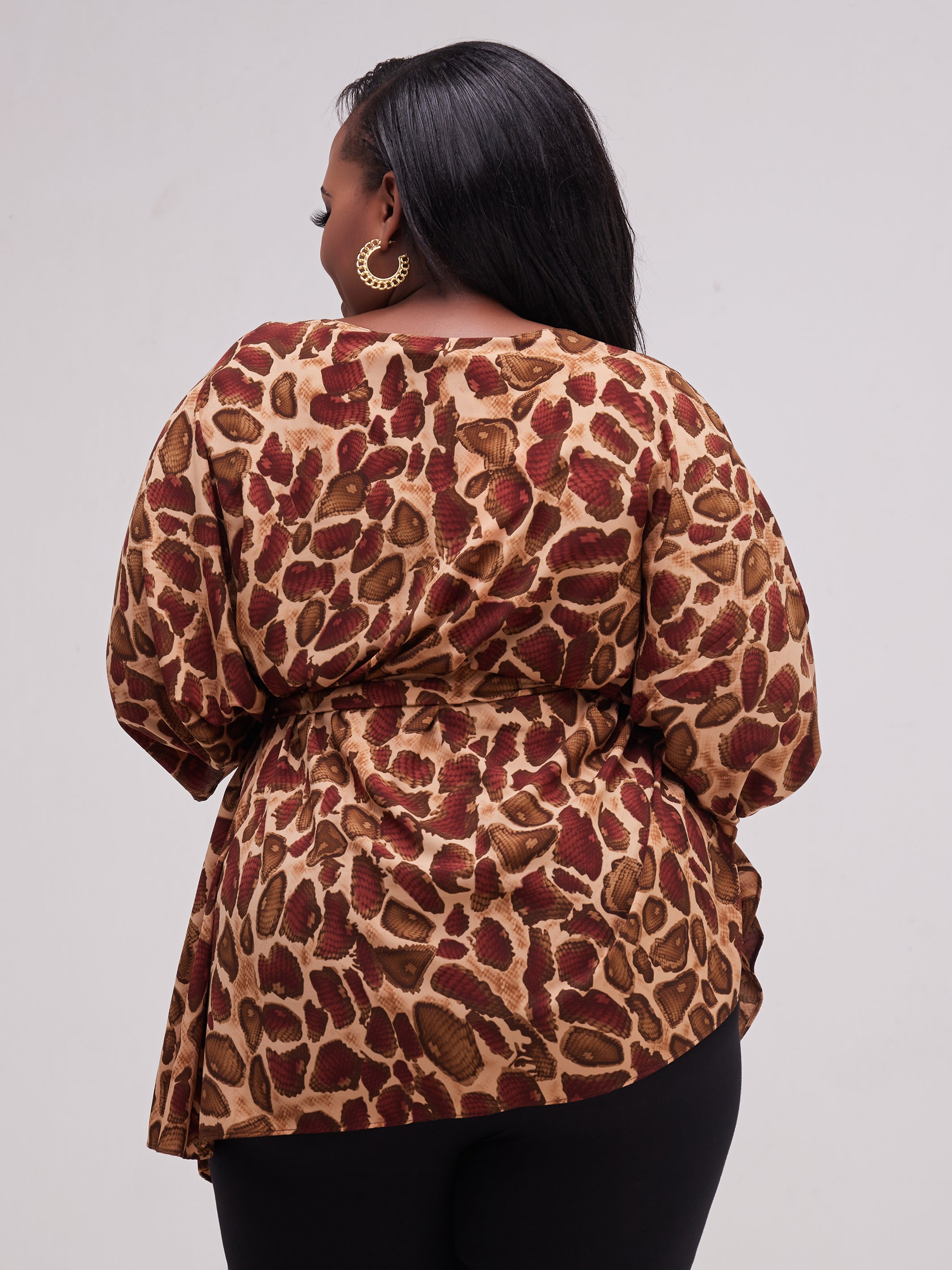 Safari Maisha Wide Loose Top - Brown Snake Print