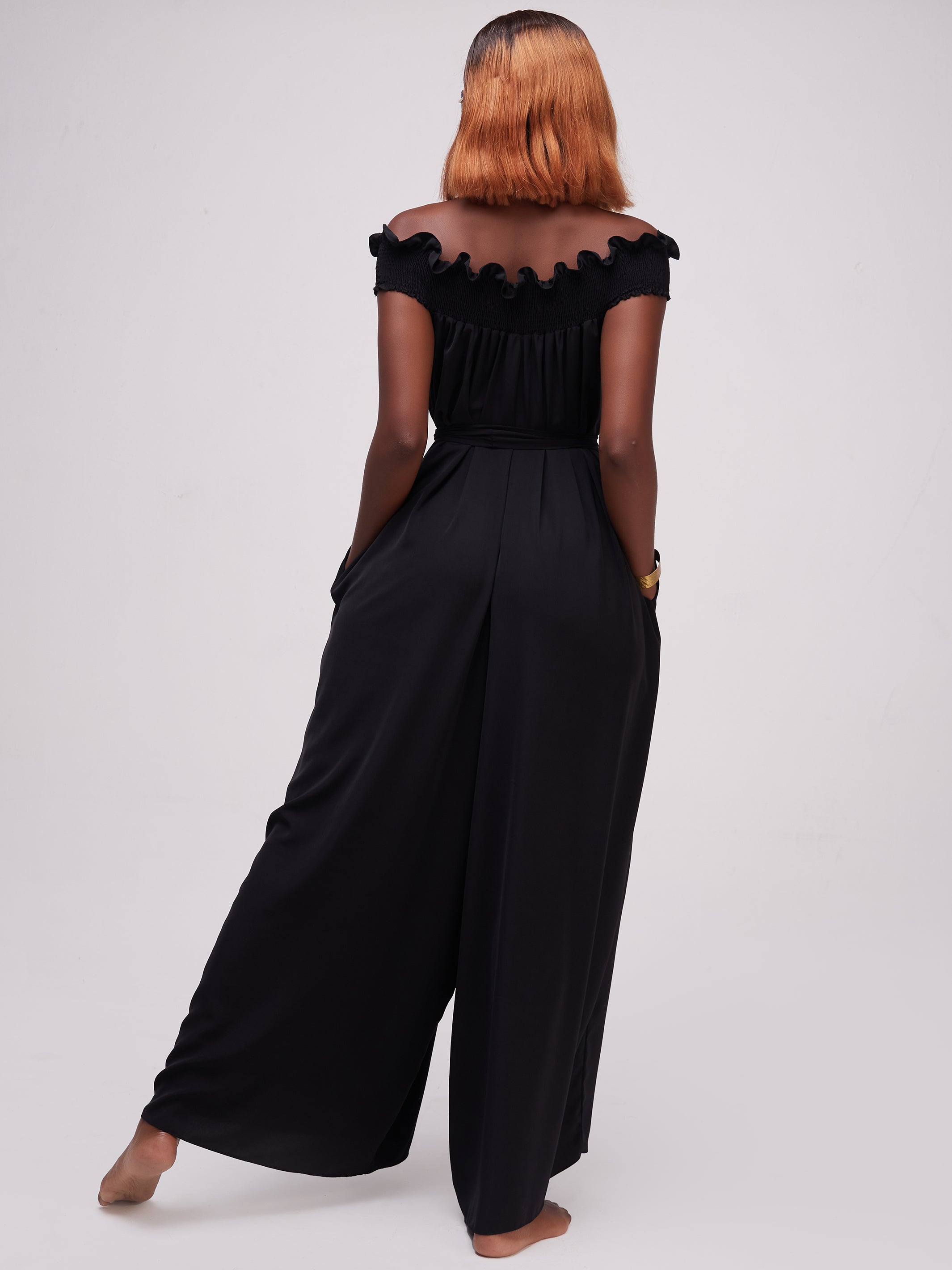 Vivo Alek Shirred Off- Shoulder Jumpsuit - Black