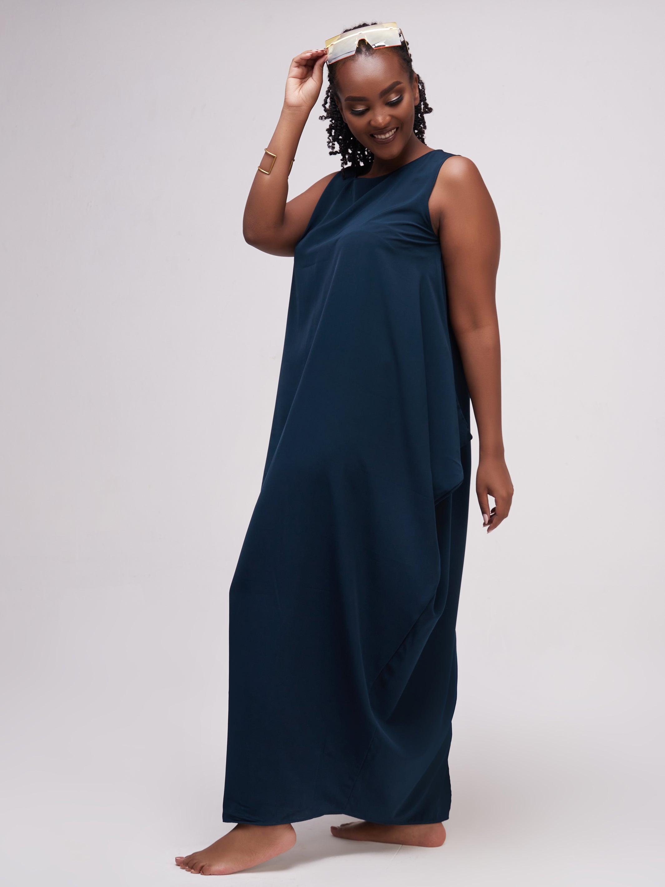 Vivo Alek Side Cowl Sleeveless Maxi Dress - Teal