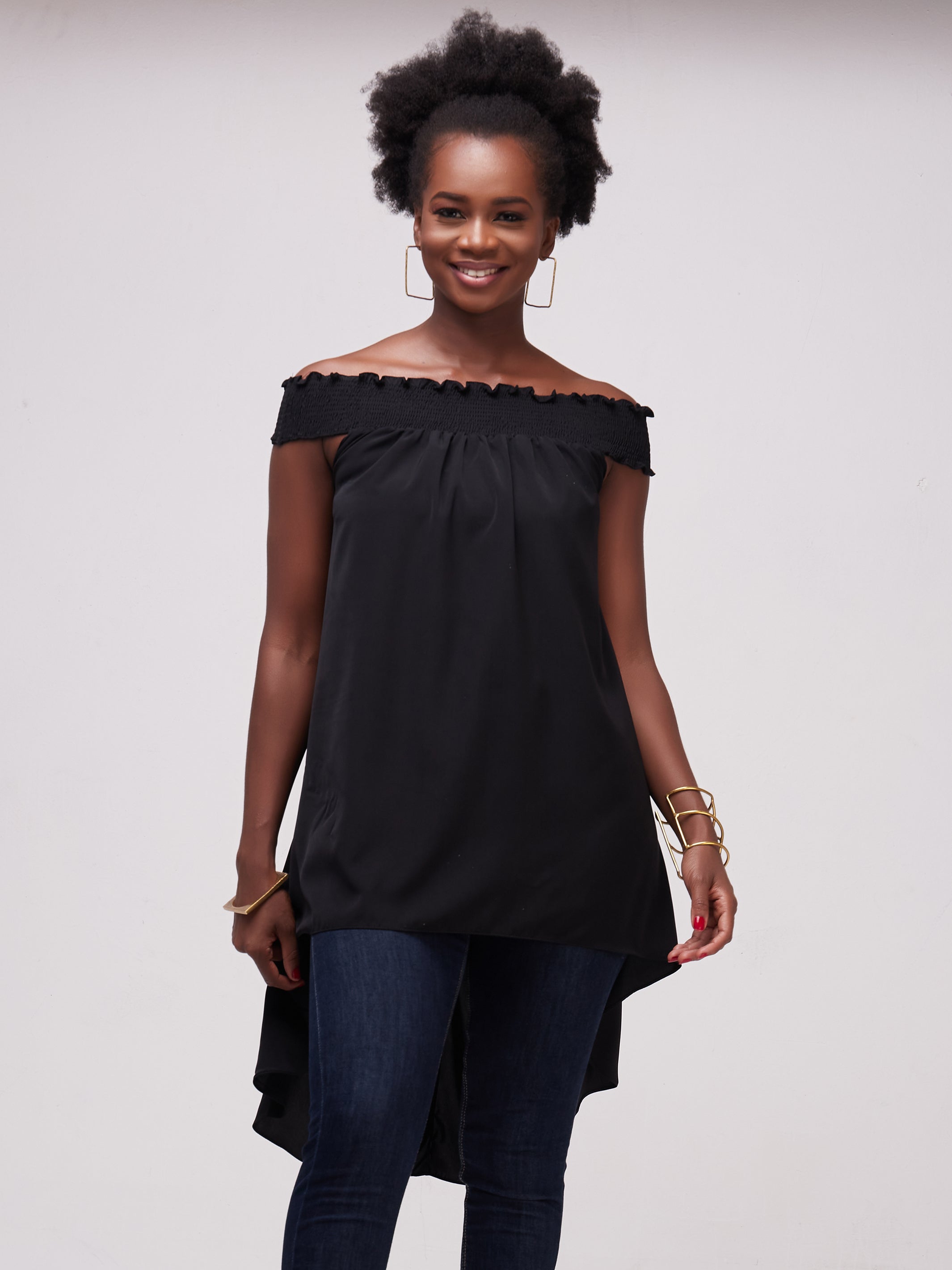 Vivo Alek Off Shoulder High-Low Top - Black