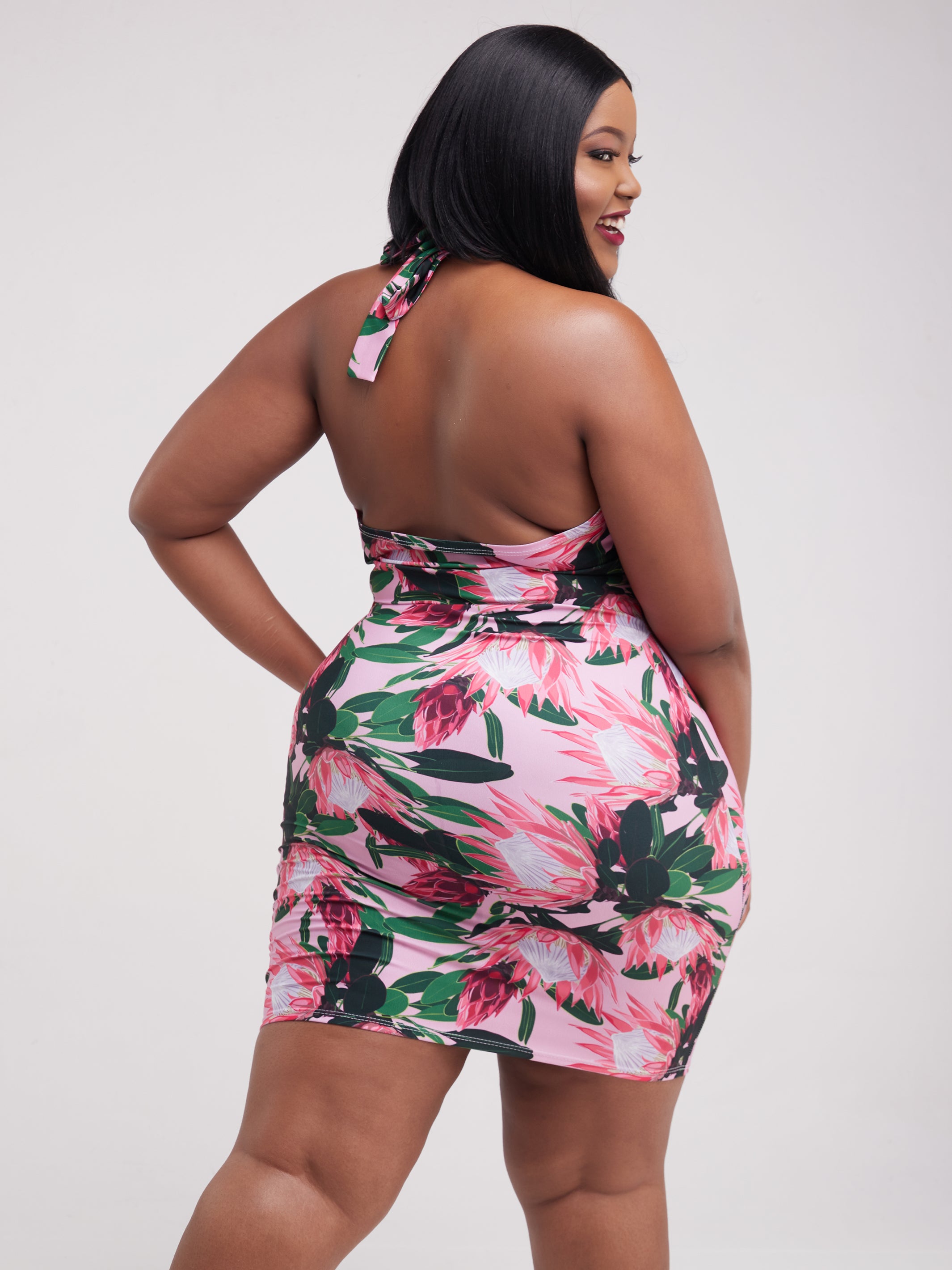 Zoya Essentials Halter Neck Mini Bodycon - Pink Flowers