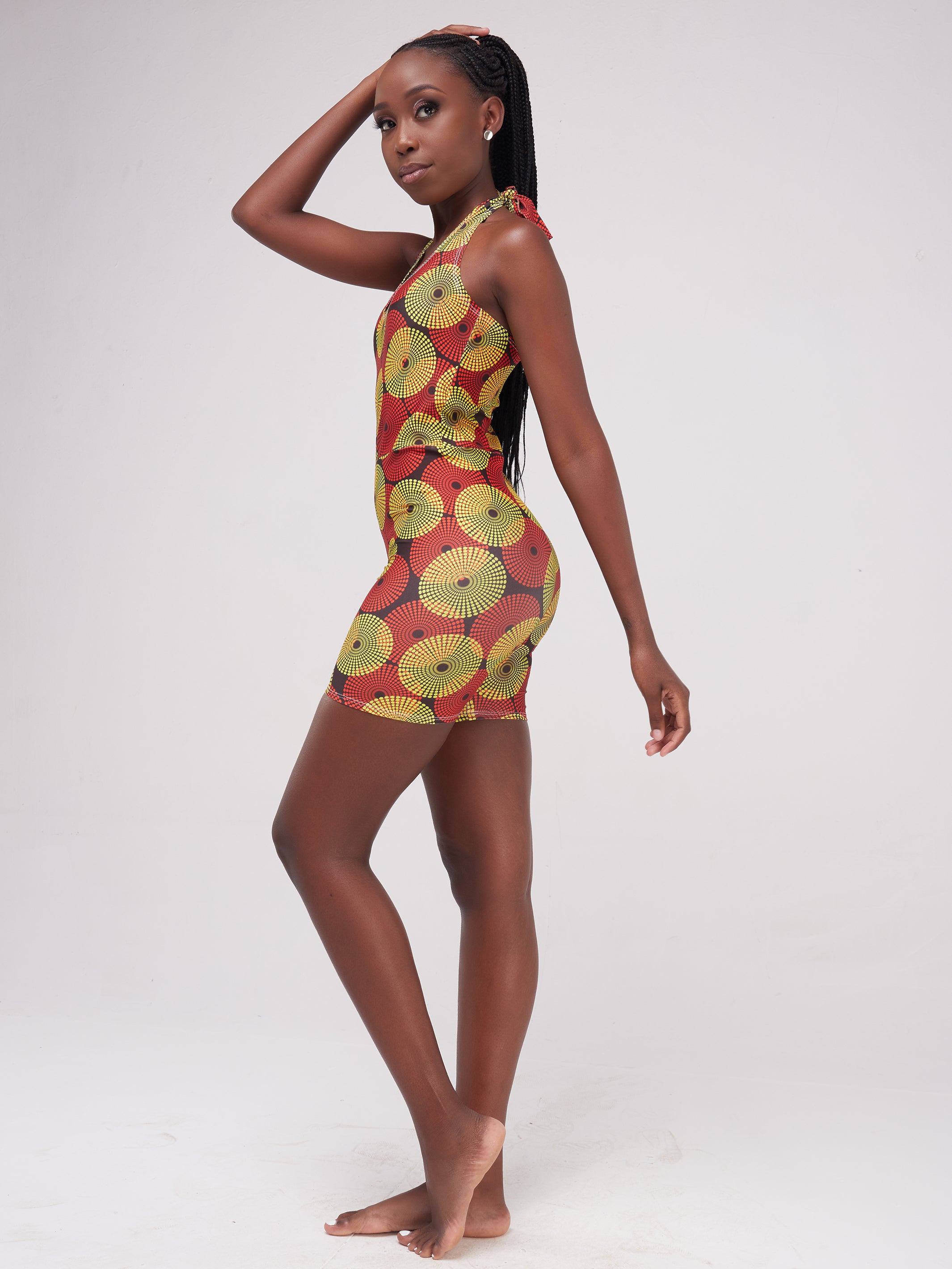 Zoya Essentials Halter Neck Mini Shorts Playsuit - Yellow Ankara