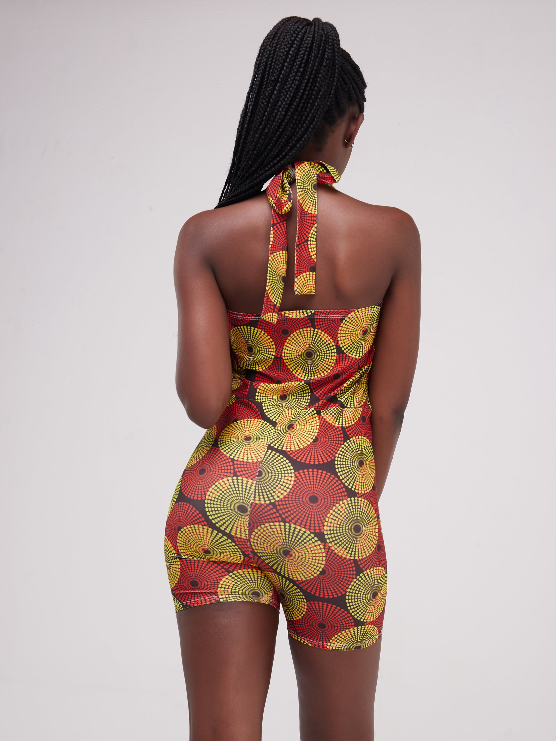 Zoya Essentials Halter Neck Mini Shorts Playsuit - Yellow Ankara