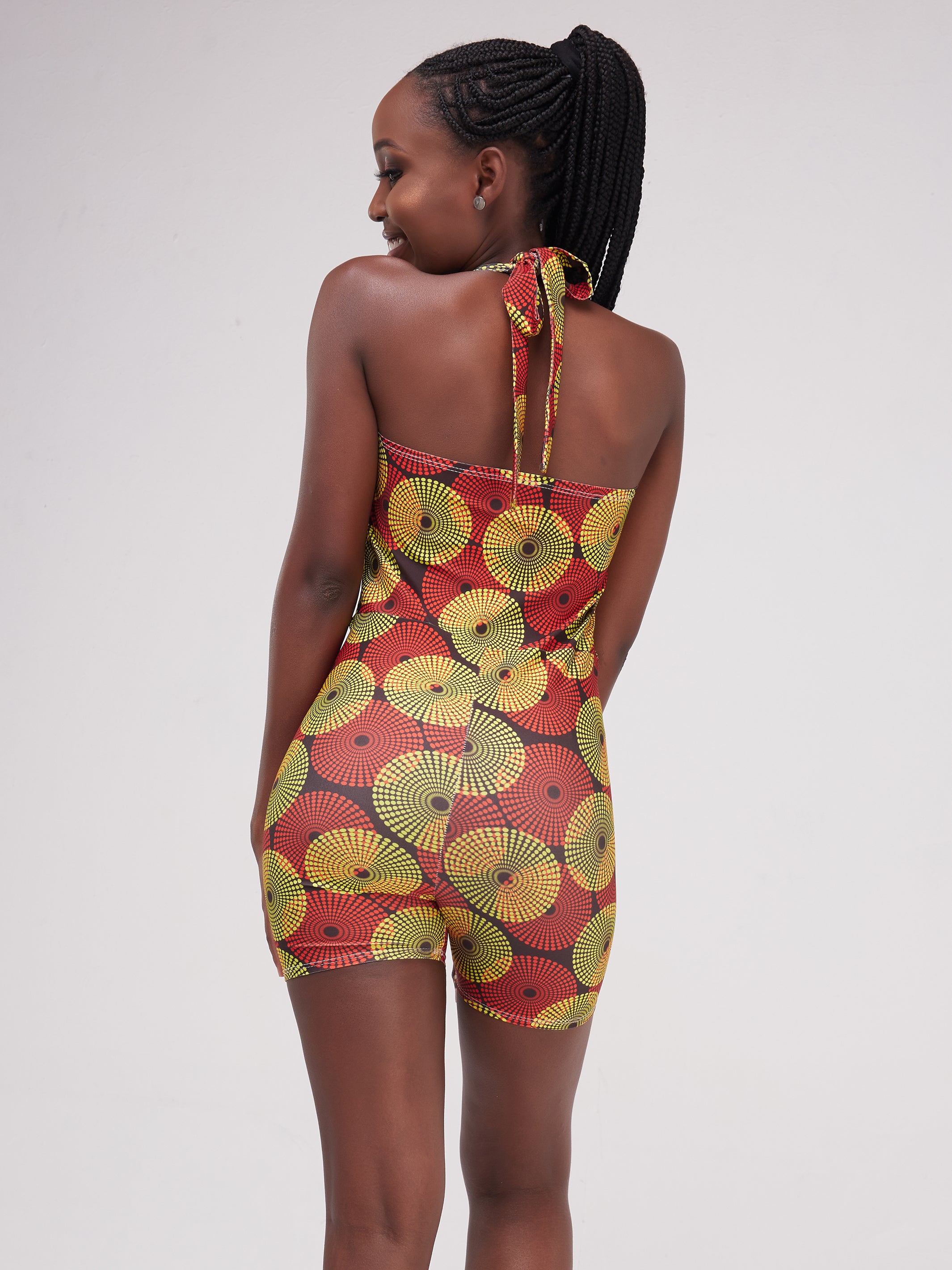 Zoya Essentials Halter Neck Mini Shorts Playsuit - Yellow Ankara