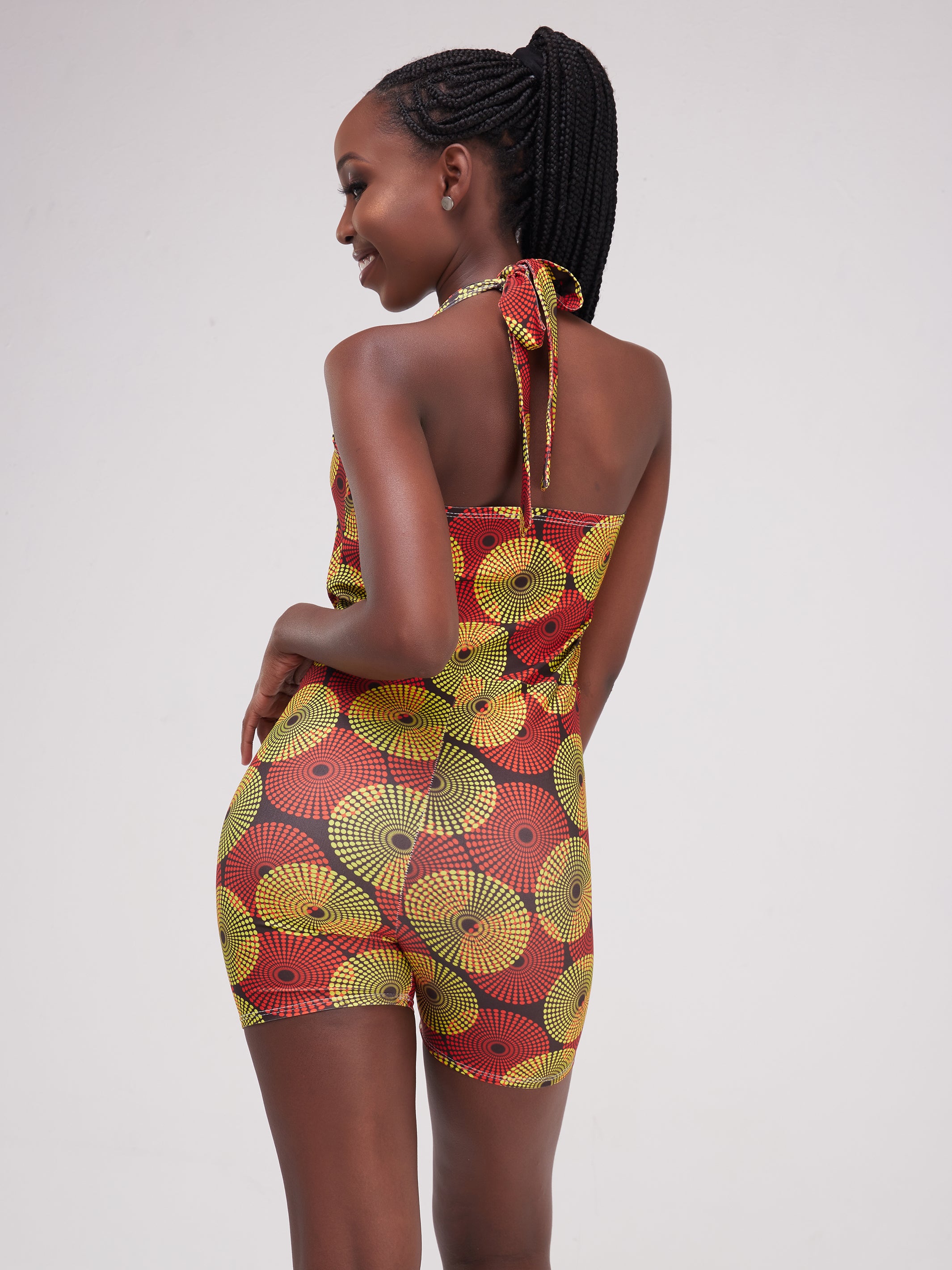 Zoya Essentials Halter Neck Mini Shorts Playsuit - Yellow Ankara