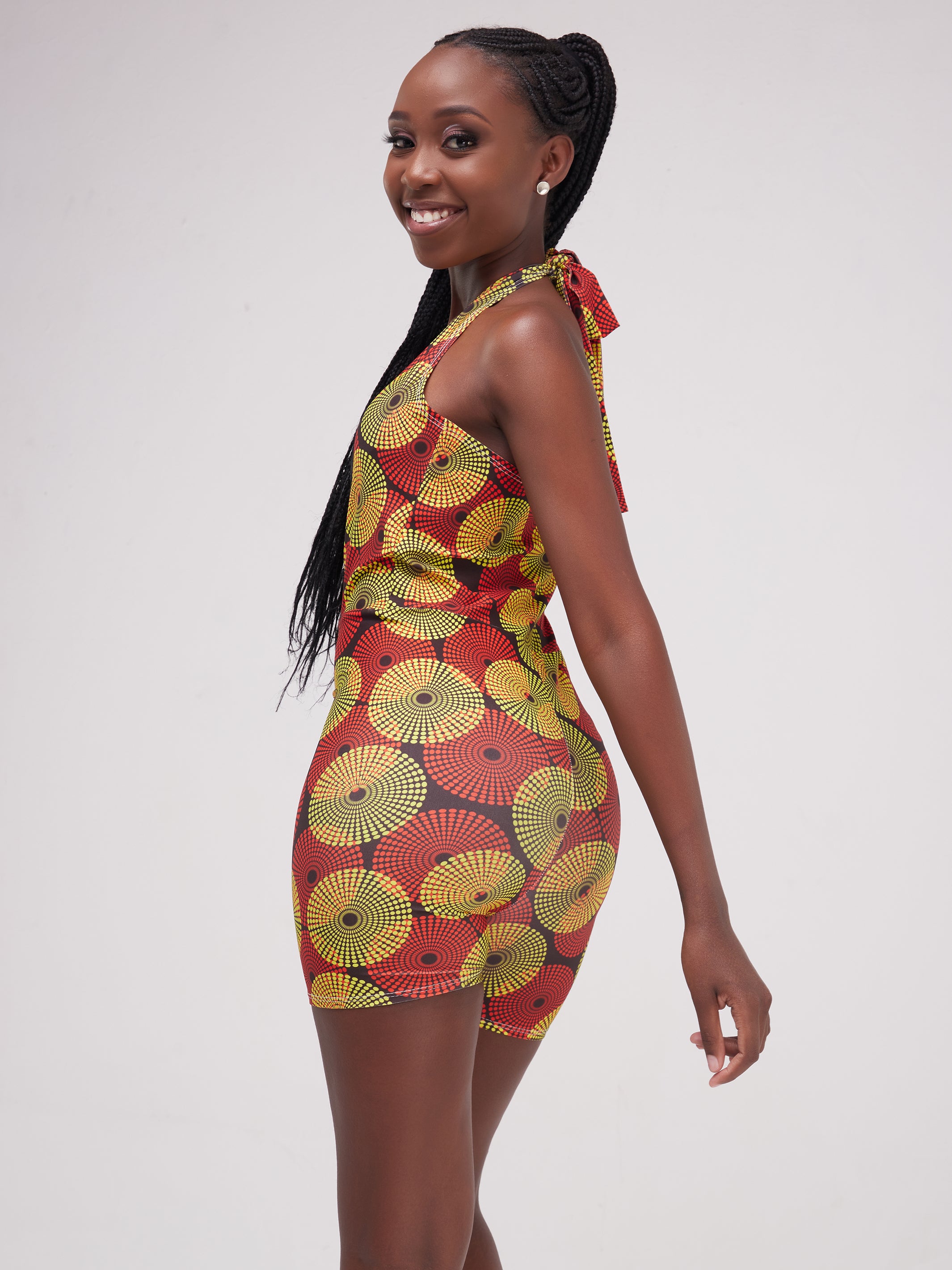 Zoya Essentials Halter Neck Mini Shorts Playsuit - Yellow Ankara