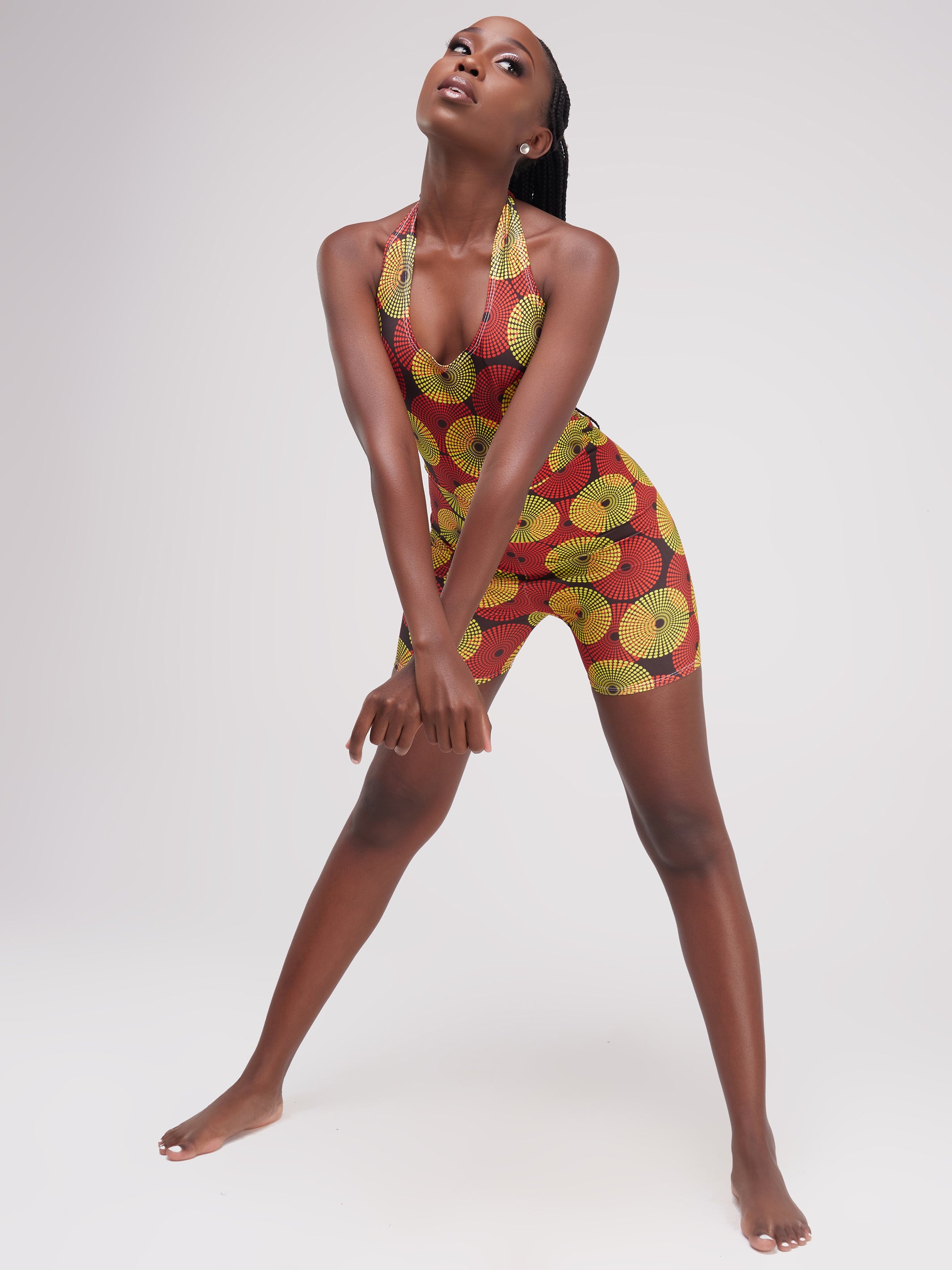 Zoya Essentials Halter Neck Mini Shorts Playsuit - Yellow Ankara