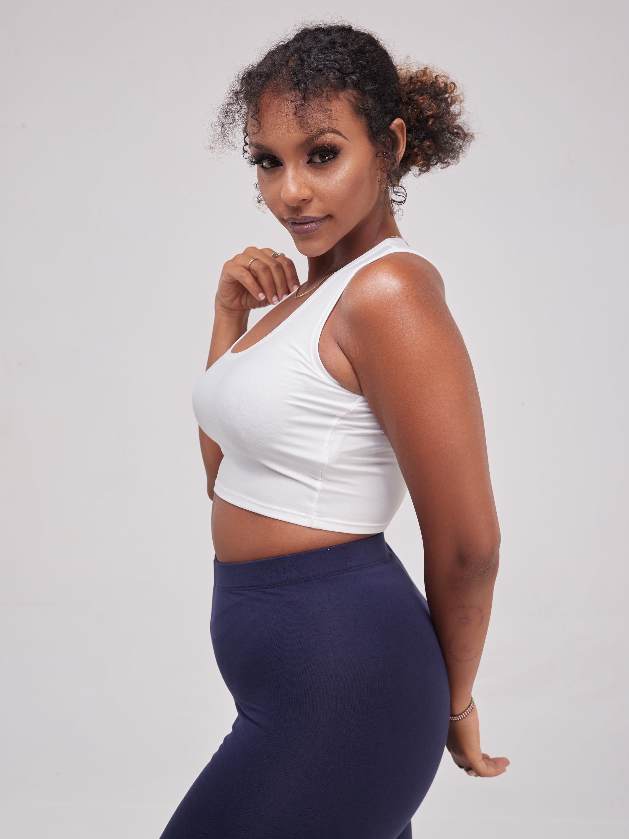 Zoya Essentials Racer Back Crop Top - White