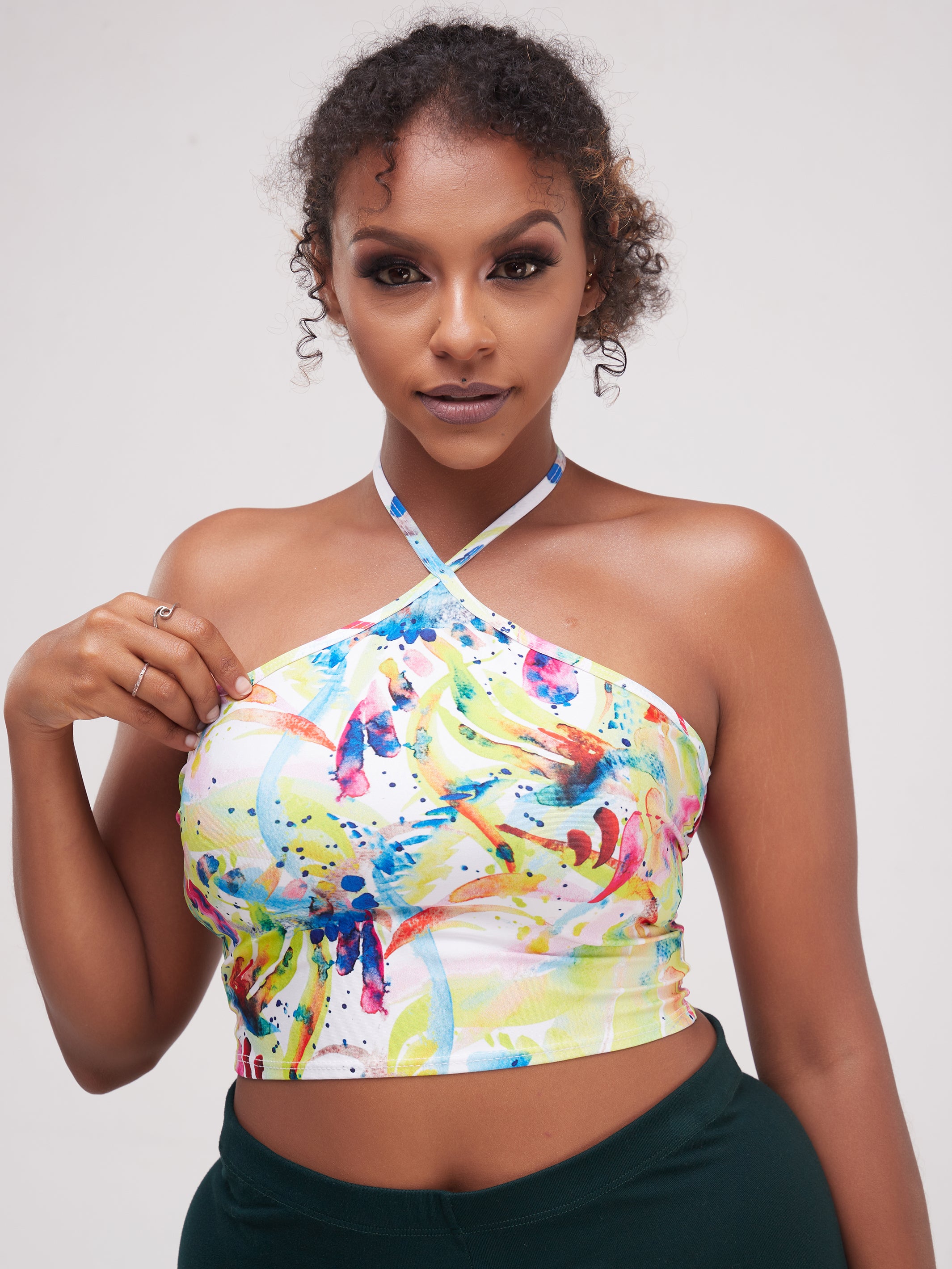 Zoya Essentials Diamond Neck Crop Top - Splash