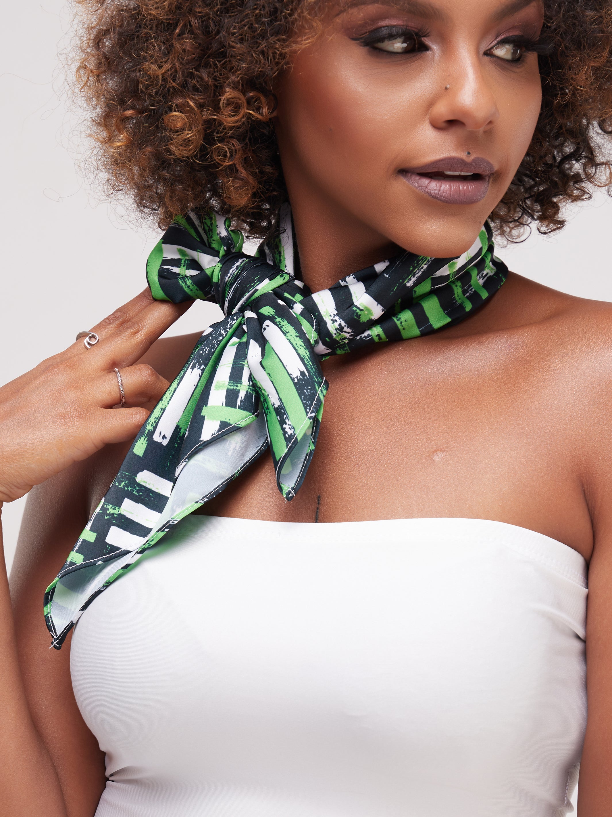 Zoya Essentials Satin Scarf - Green Abstract