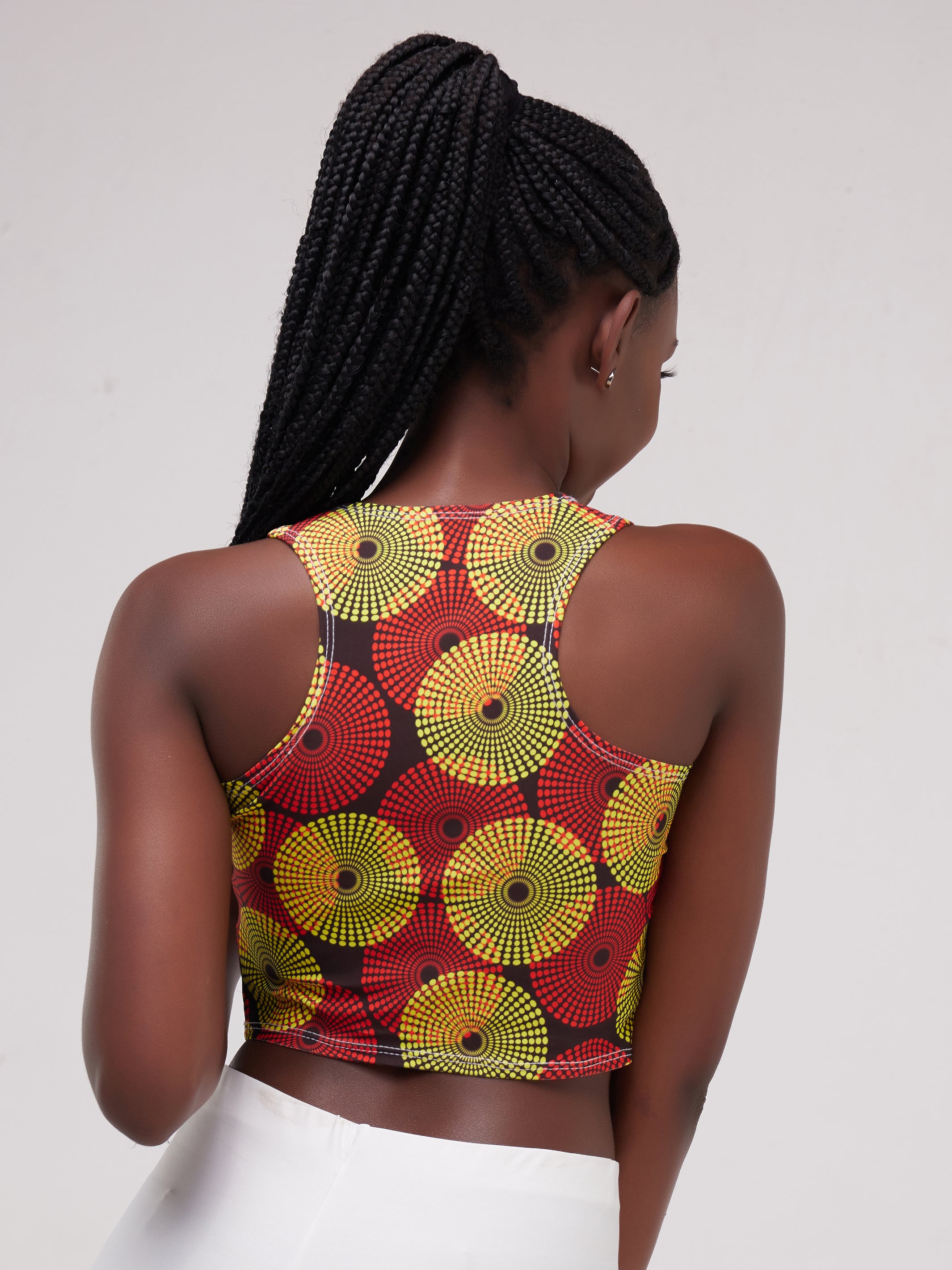 Zoya Essentials Racer Back Crop Top - Yellow Ankara