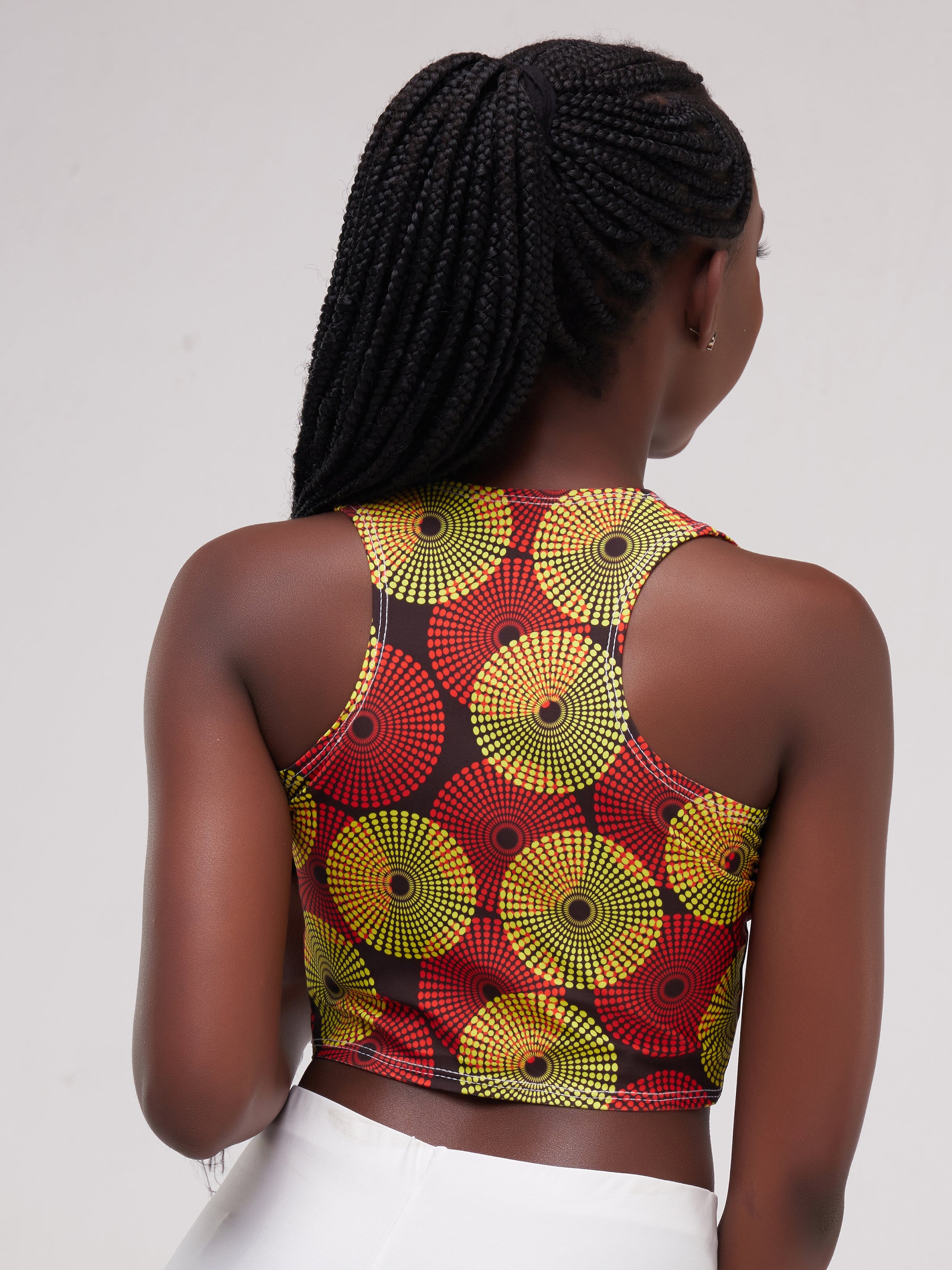 Zoya Essentials Racer Back Crop Top - Yellow Ankara