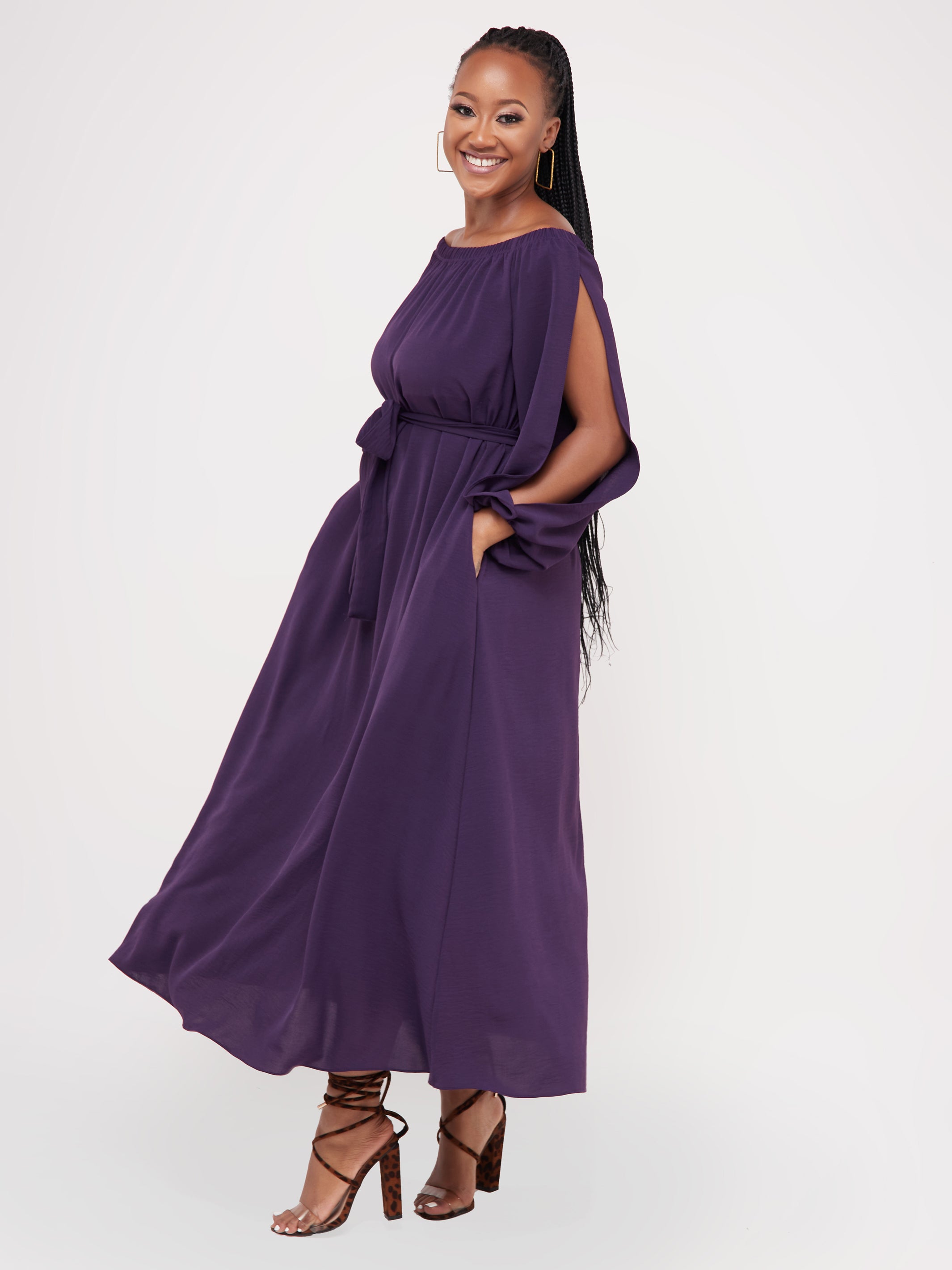Vivo Dayo Off-Shoulder Slit Maxi Dress - Purple