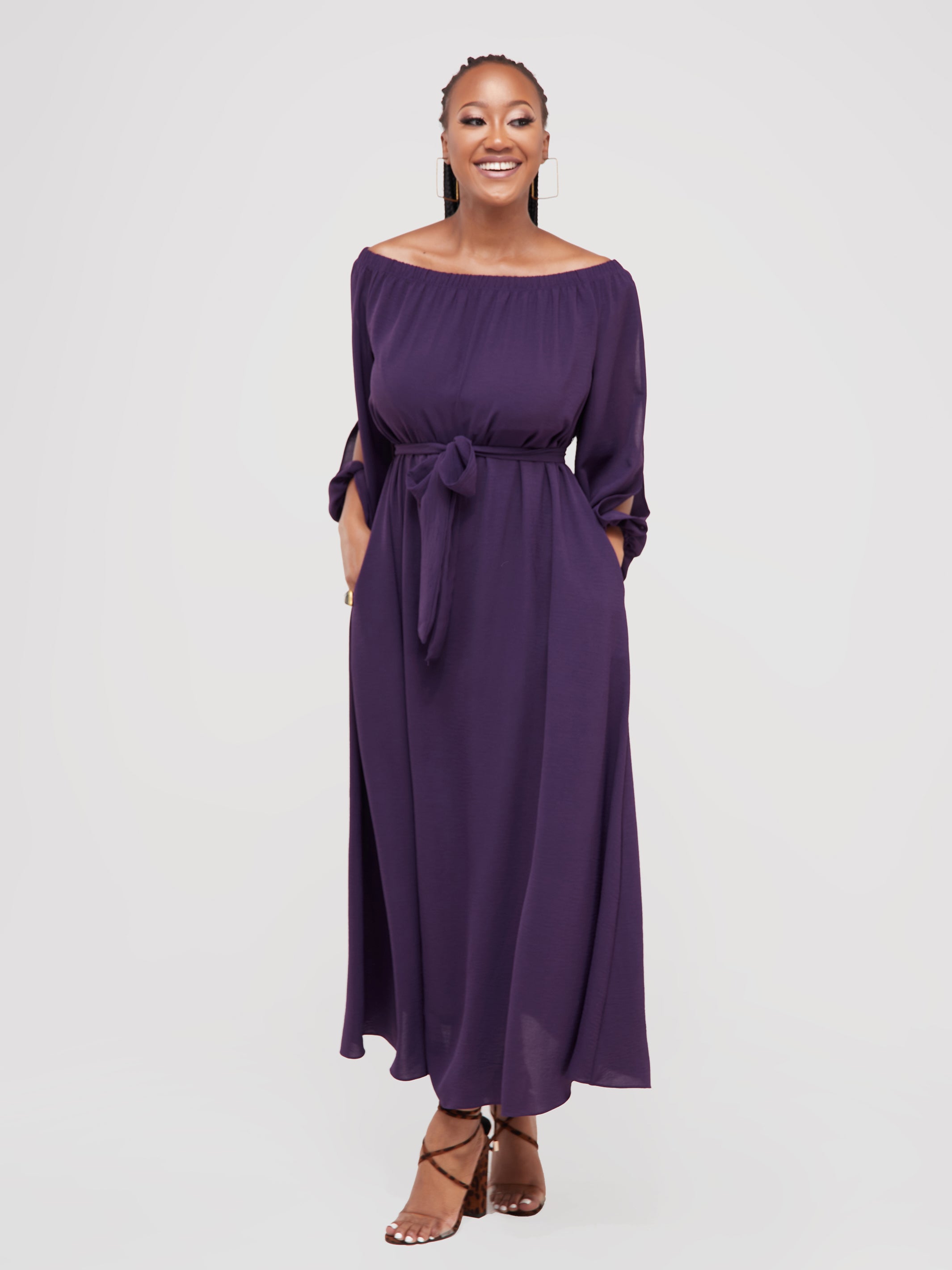 Vivo Dayo Off-Shoulder Slit Maxi Dress - Purple