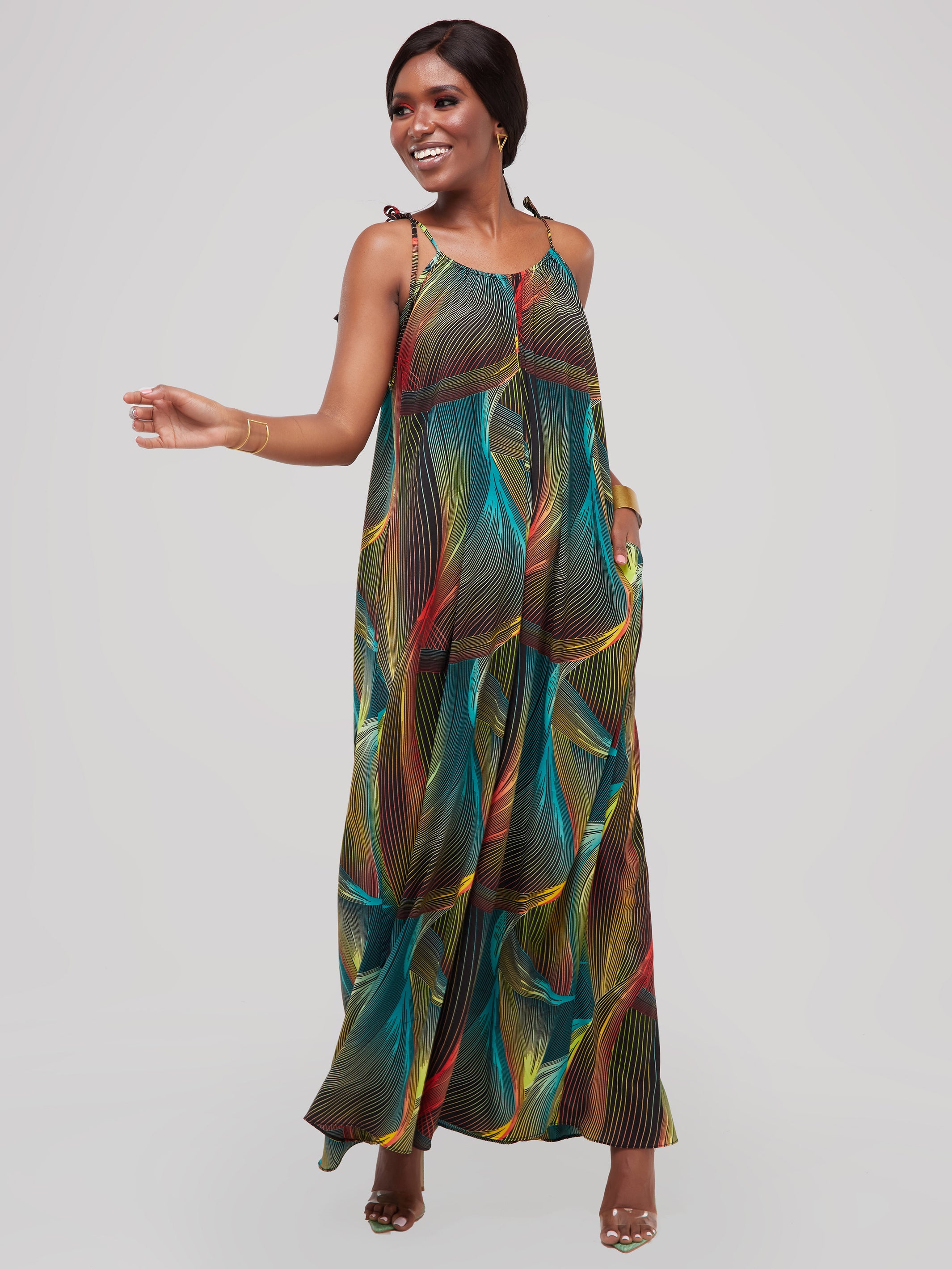 Safari Maisha Strappy Jumpsuit Cover-Up - Blue / Green Print