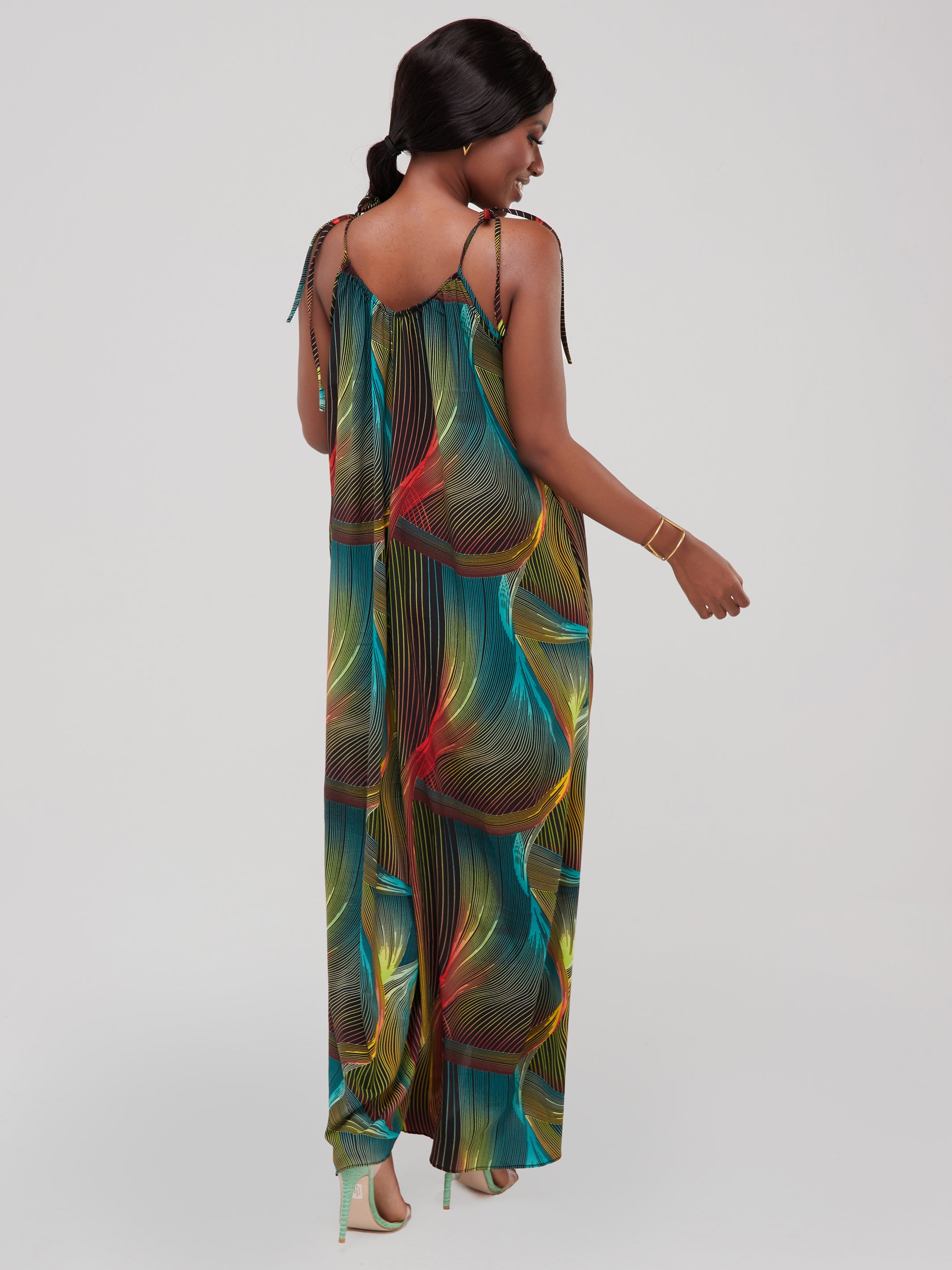 Safari Maisha Strappy Jumpsuit Cover-Up - Blue / Green Print