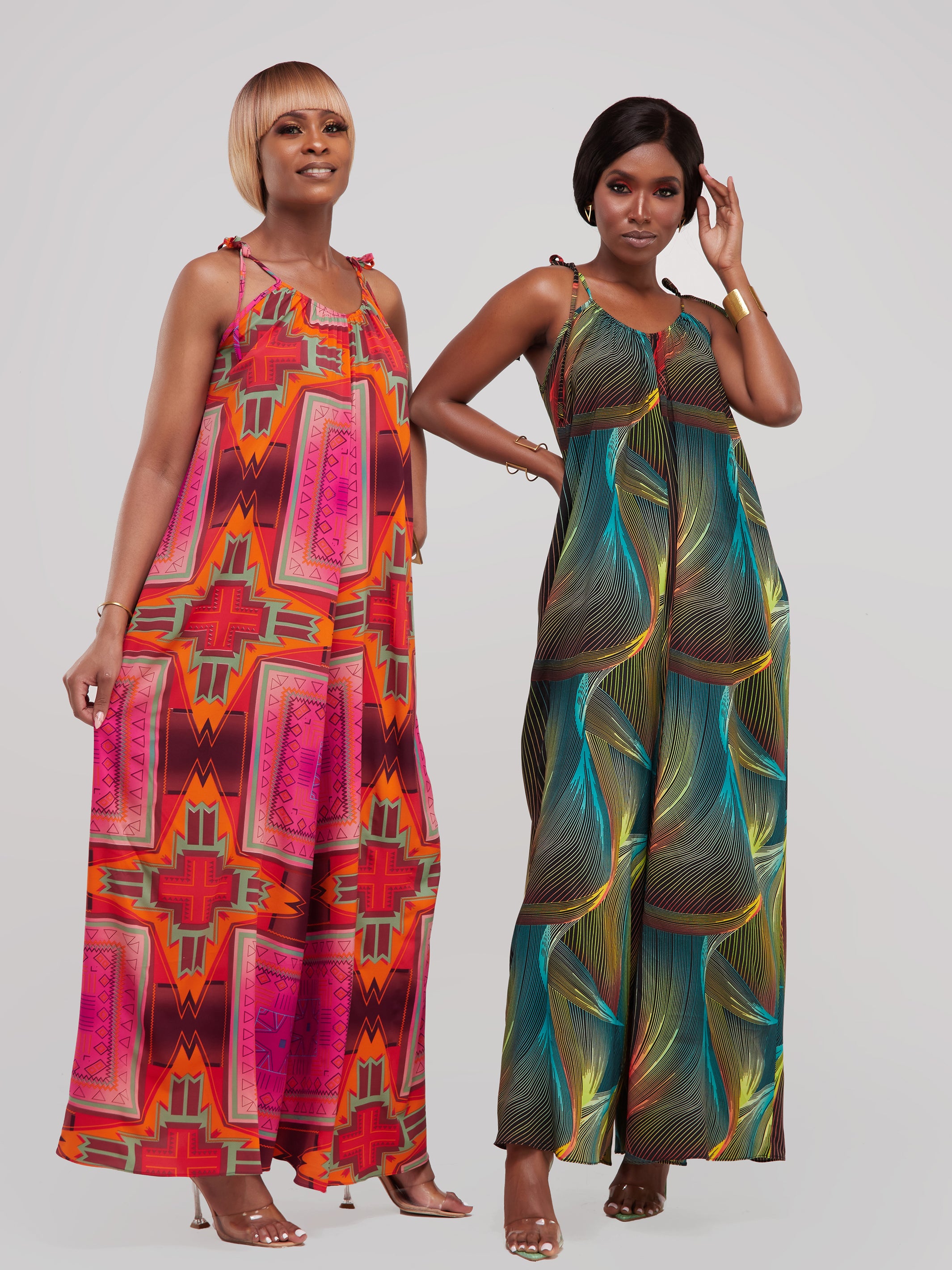Safari Maisha Strappy Jumpsuit Cover-Up - Blue / Green Print