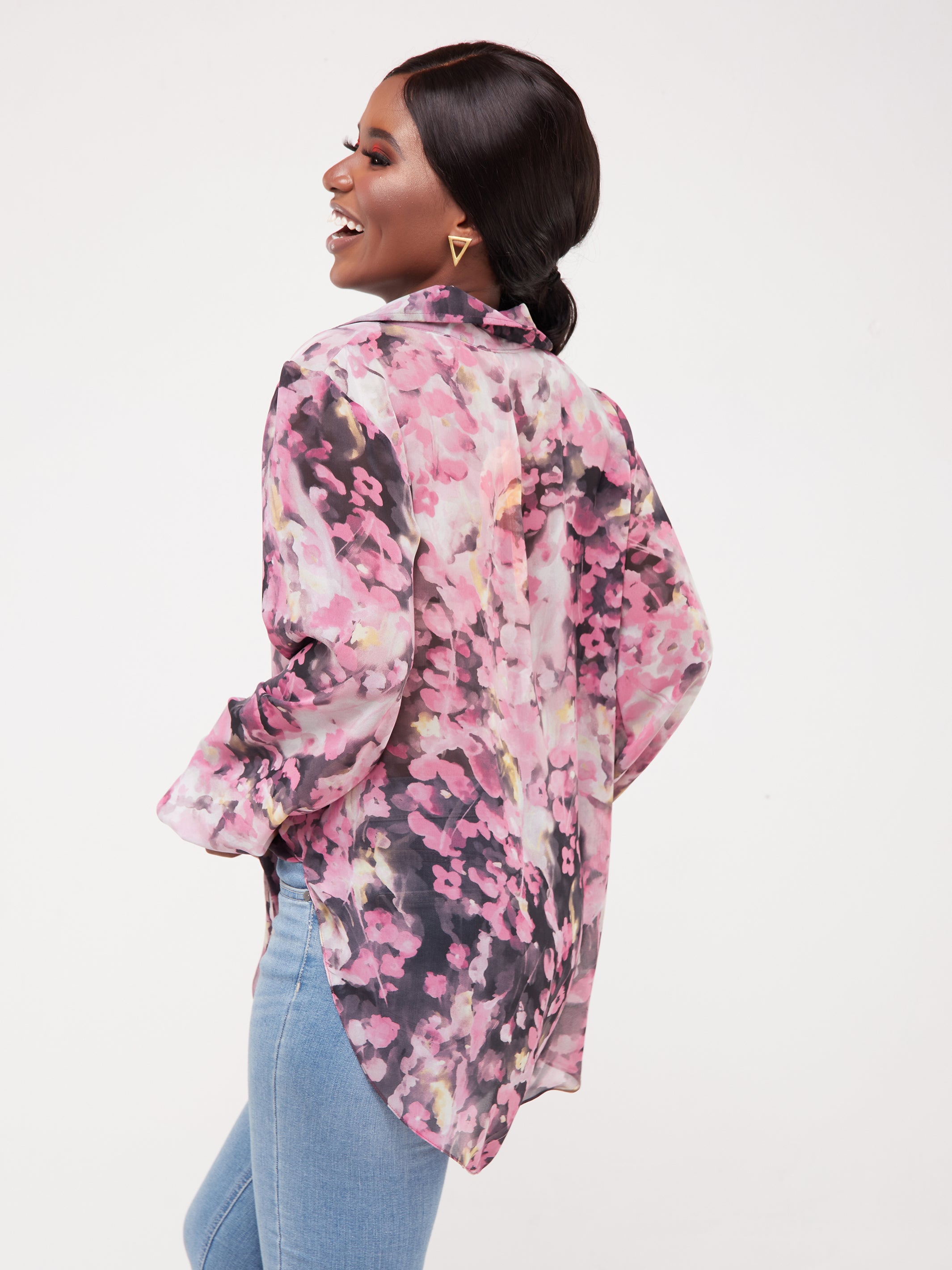 Vivo Sana Bishop Sleeve Top - Pink / Purple Print