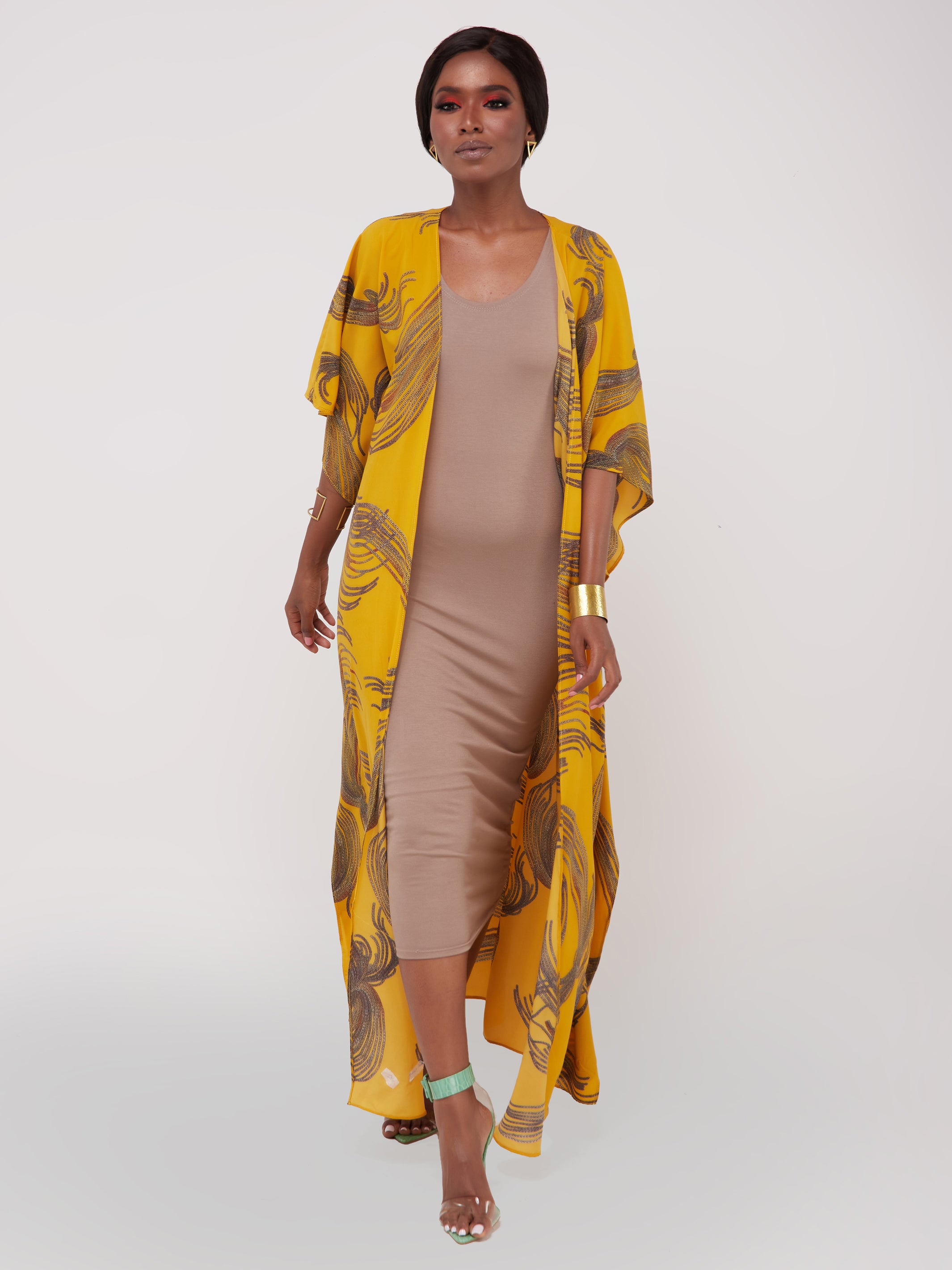 Safari Maisha Maxi Kimono Cover-Up - Mustard Print