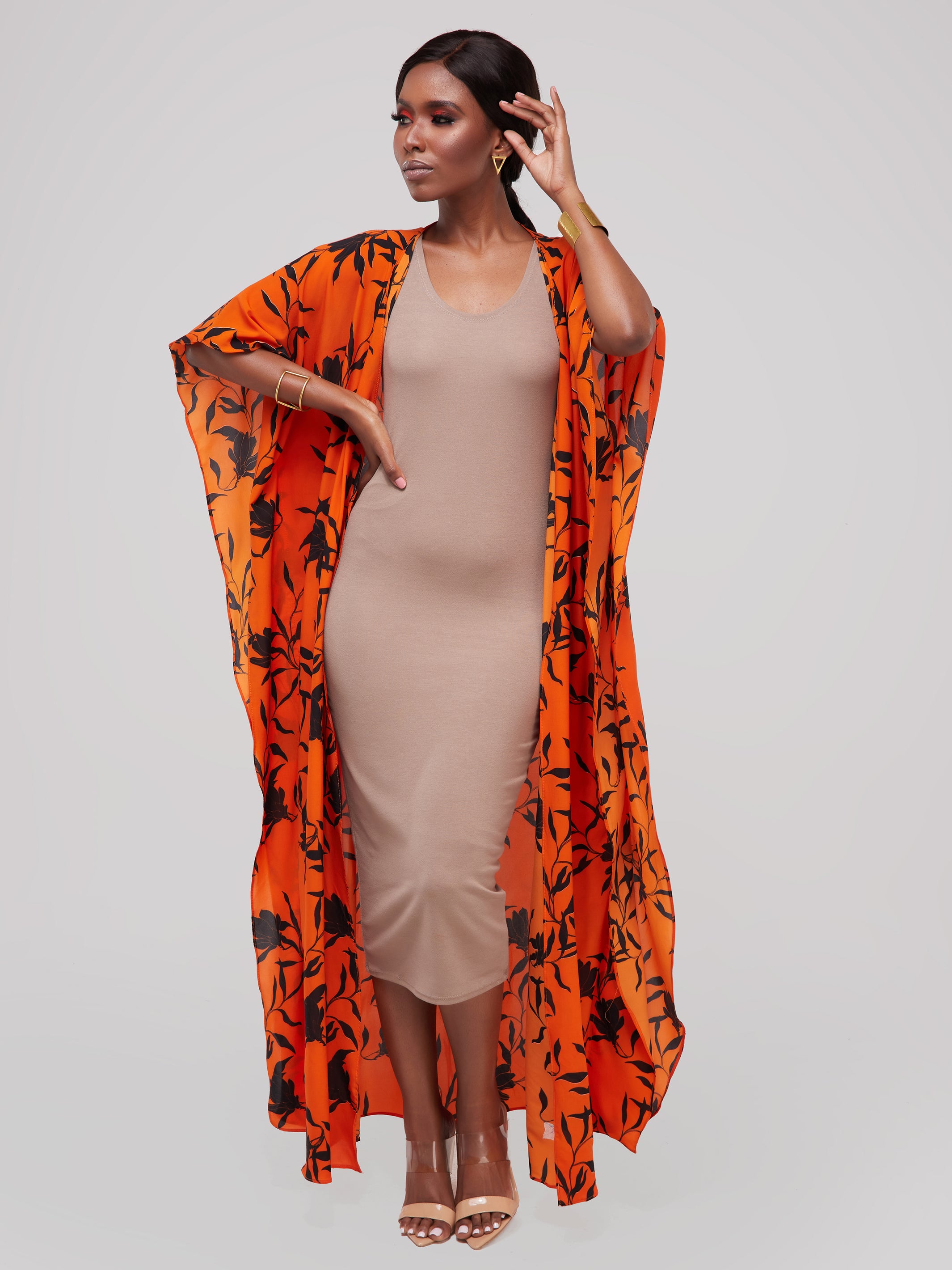 Safari Maisha Maxi Kimono Cover-Up - Orange / Black Print