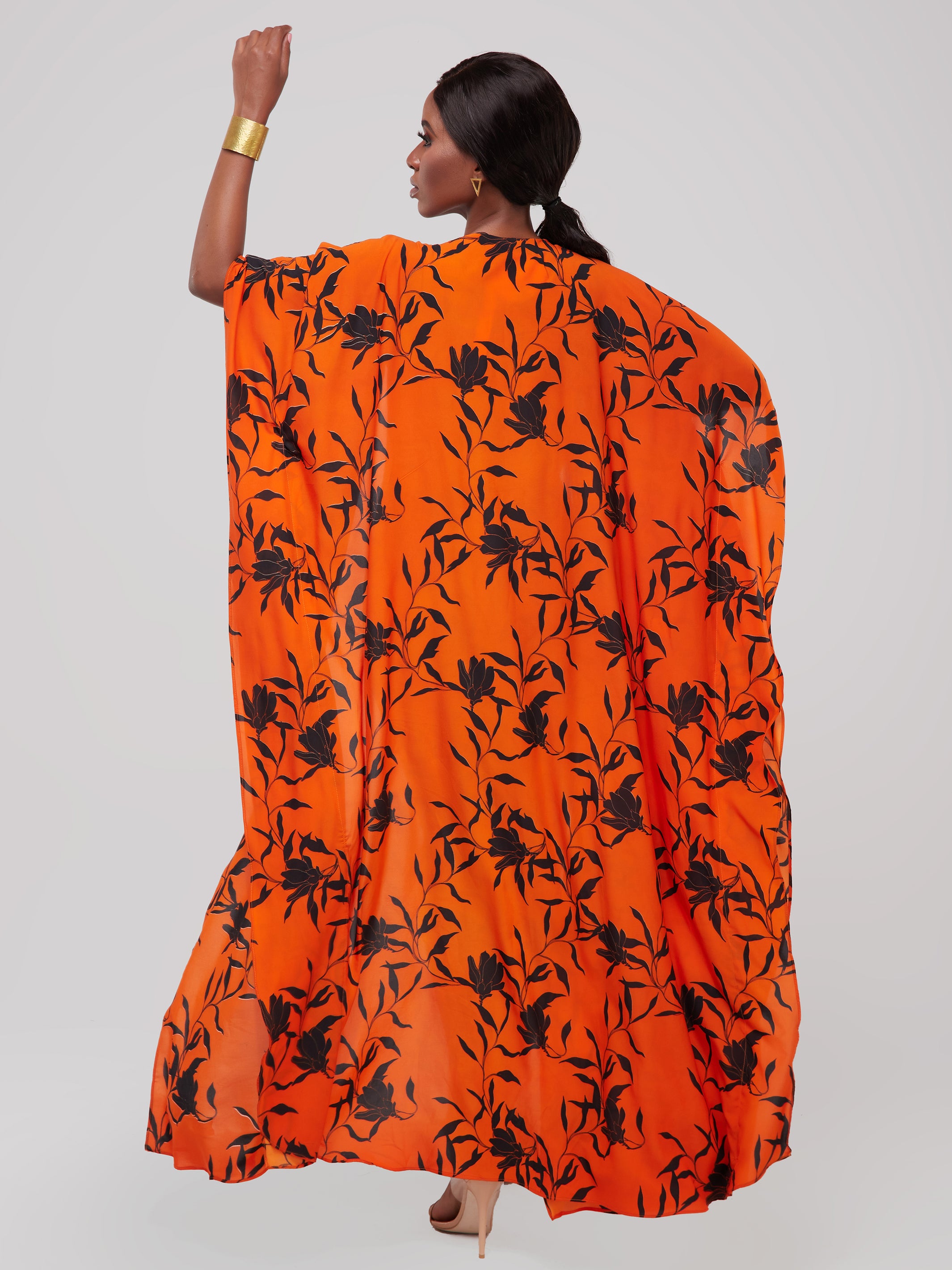 Safari Maisha Maxi Kimono Cover-Up - Orange / Black Print