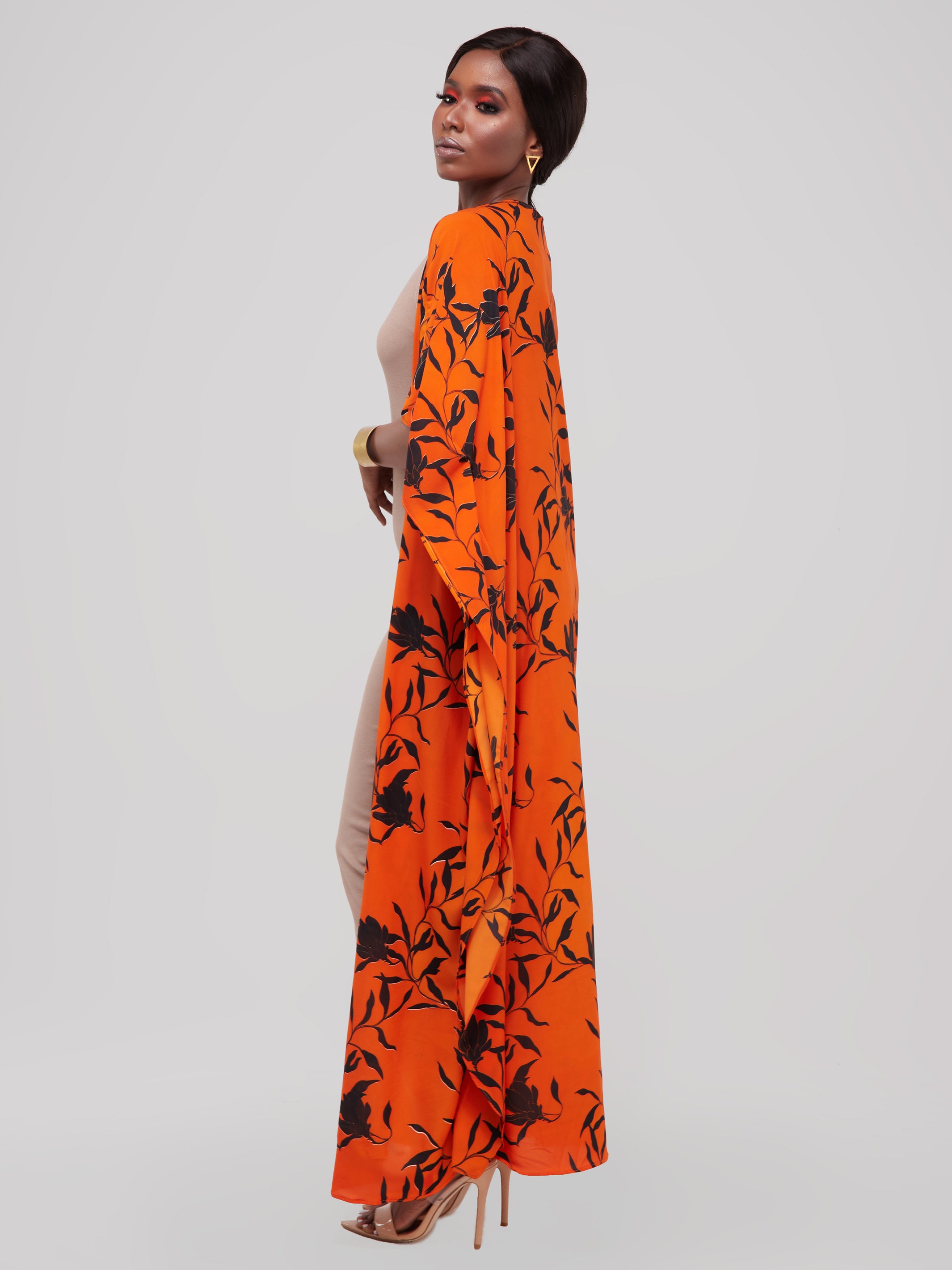 Safari Maisha Maxi Kimono Cover-Up - Orange / Black Print