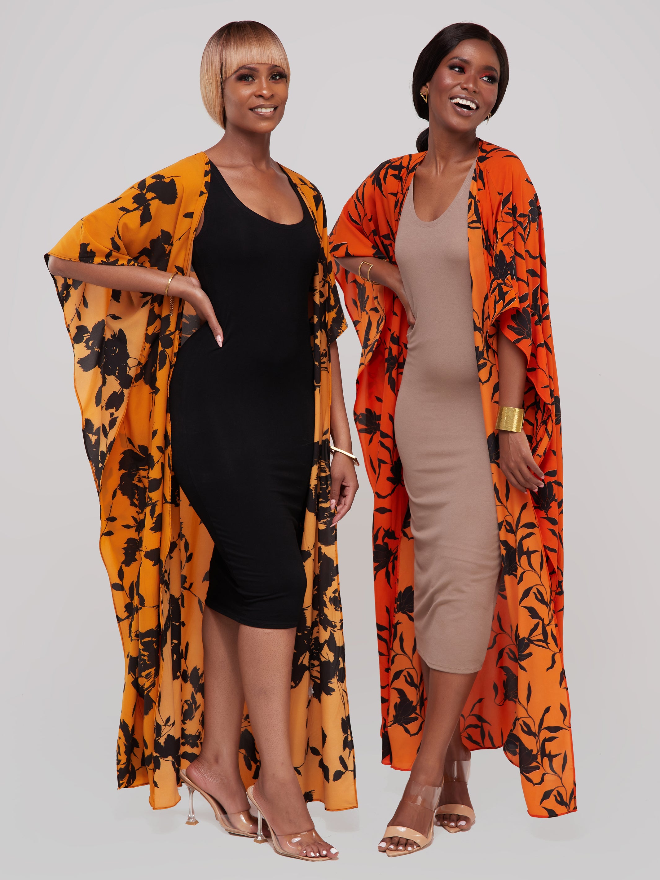 Safari Maisha Maxi Kimono Cover-Up - Orange / Black Print