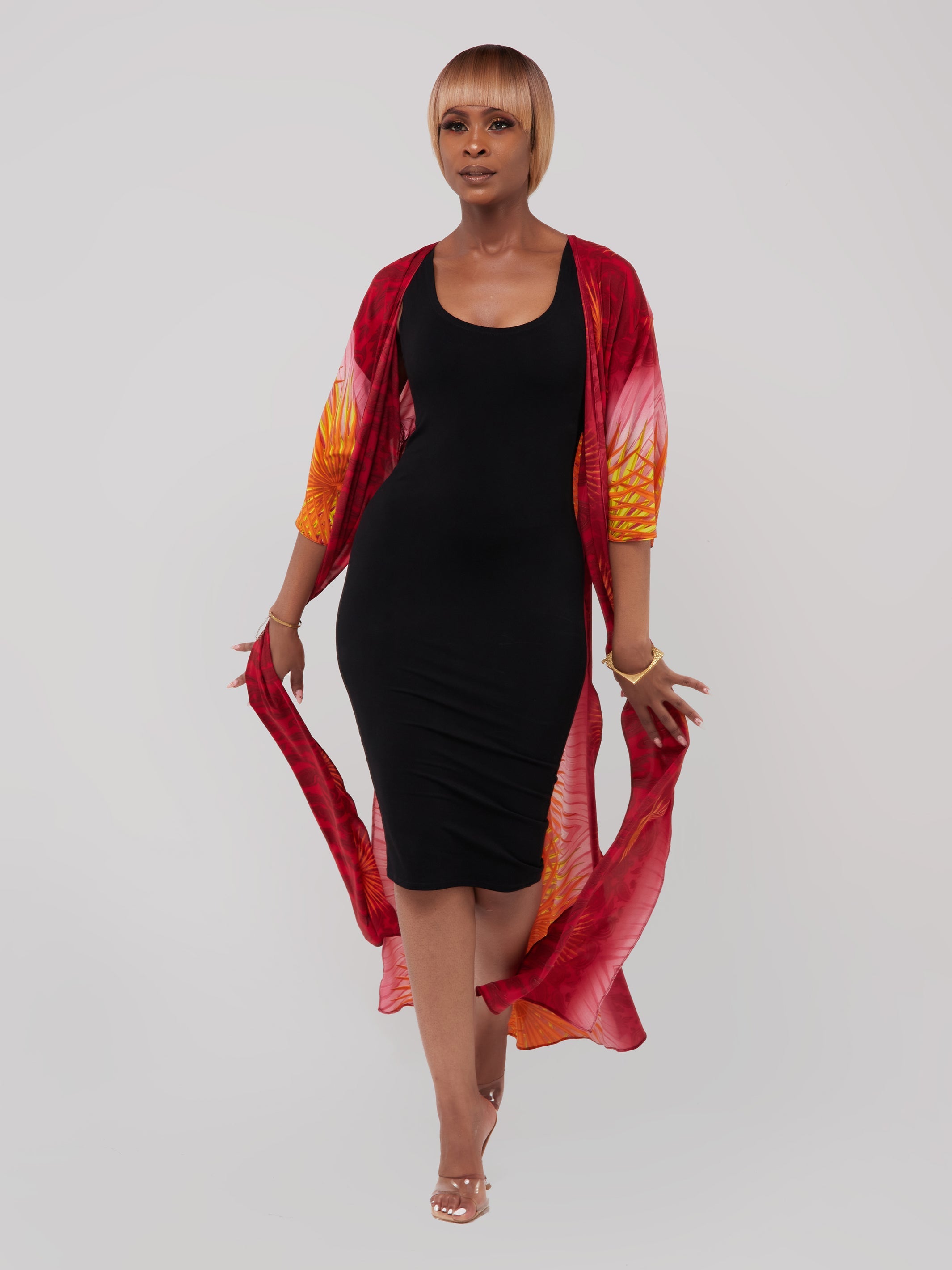 Safari Maisha High Slit Kimono - Orange Print