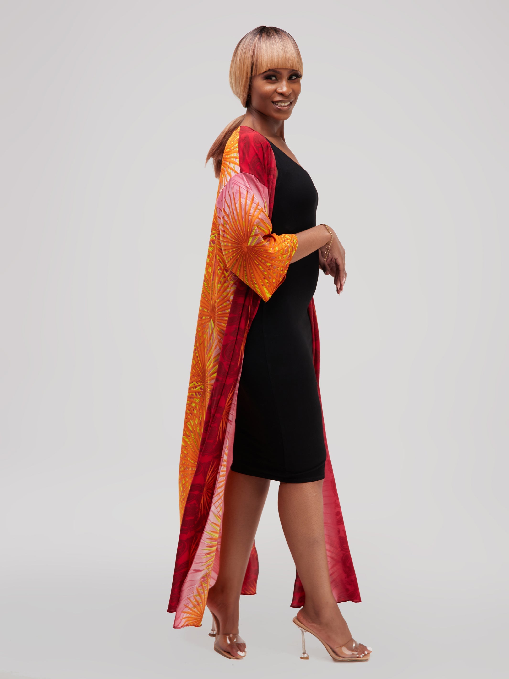 Safari Maisha High Slit Kimono - Orange Print