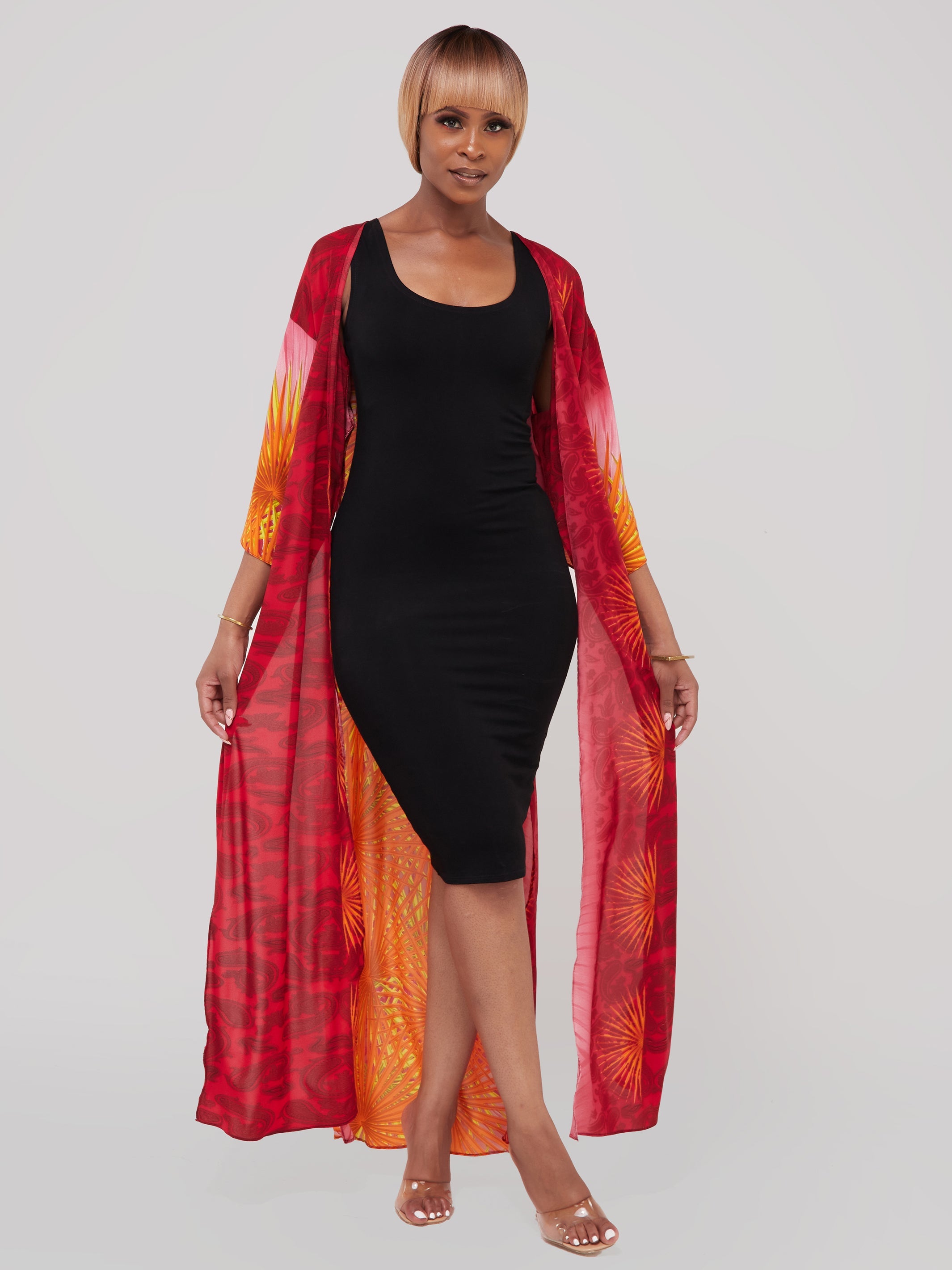 Safari Maisha High Slit Kimono - Orange Print