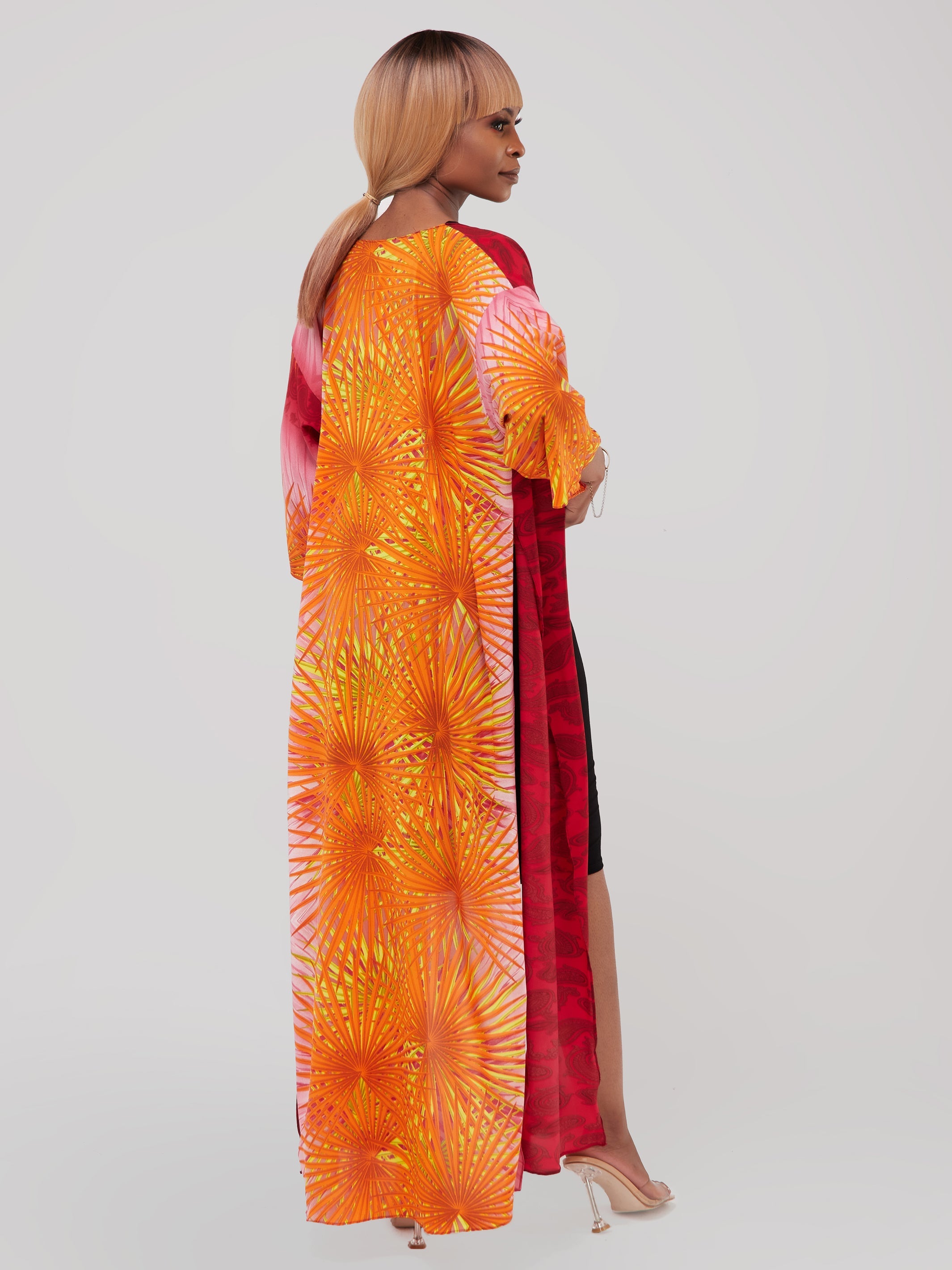 Safari Maisha High Slit Kimono - Orange Print