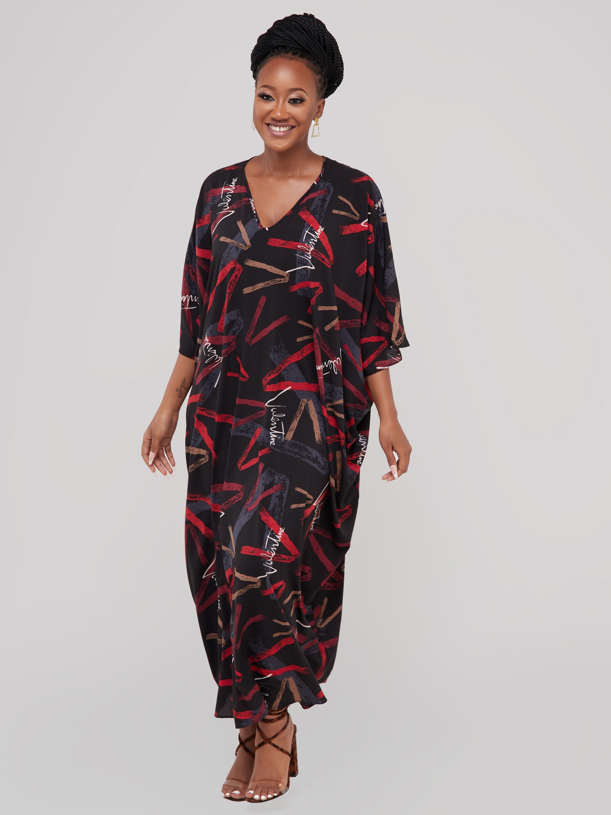 Safari Maisha Dolman Maxi Kaftan - Red / Black Print