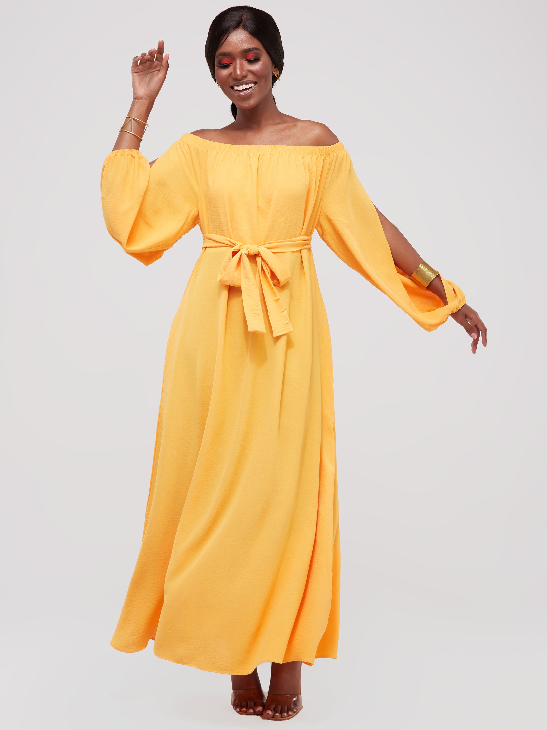Vivo Dayo Off-Shoulder Slit Maxi Dress - Yellow