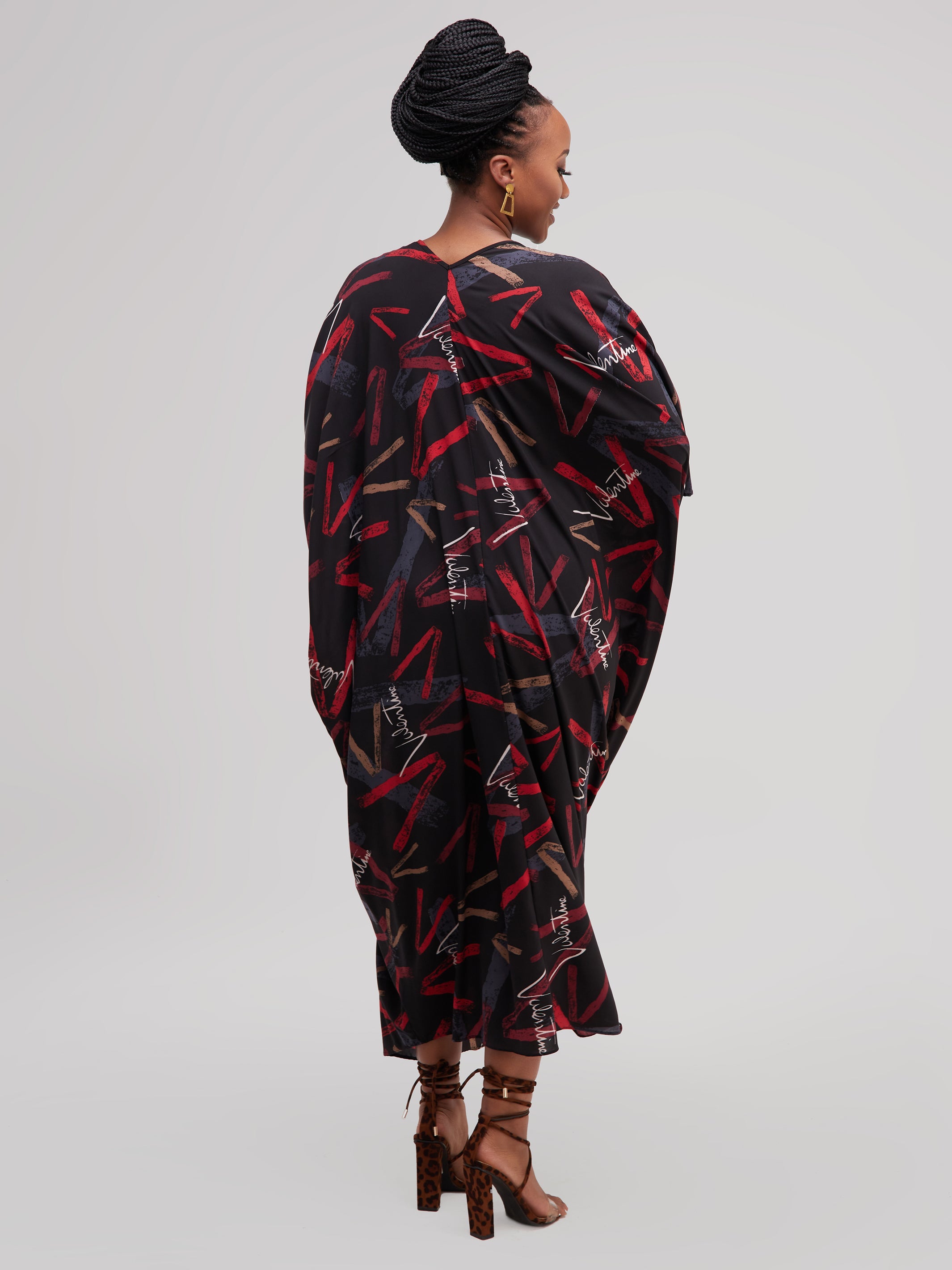 Safari Maisha Dolman Maxi Kaftan - Red / Black Print