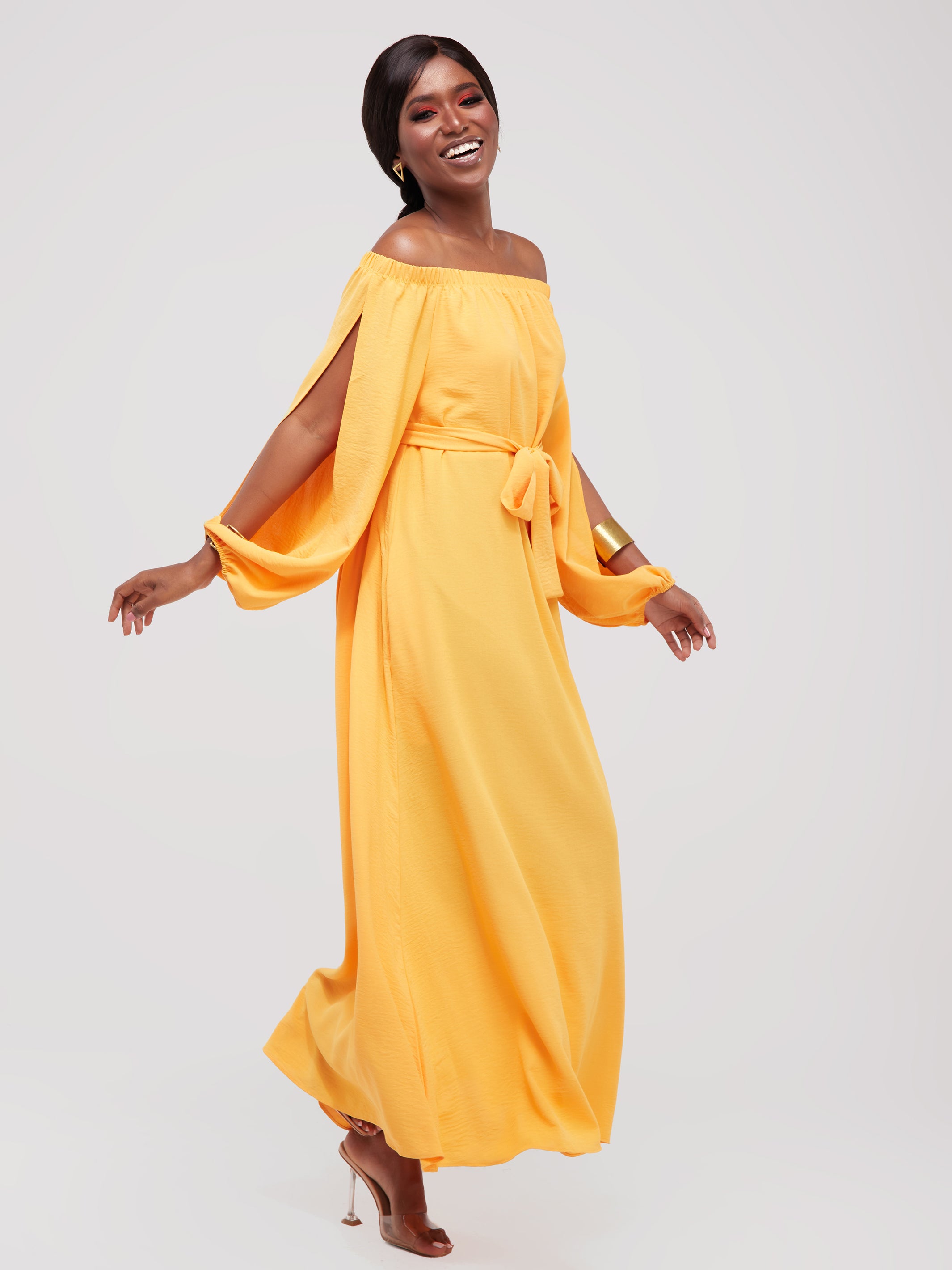 Vivo Dayo Off-Shoulder Slit Maxi Dress - Yellow