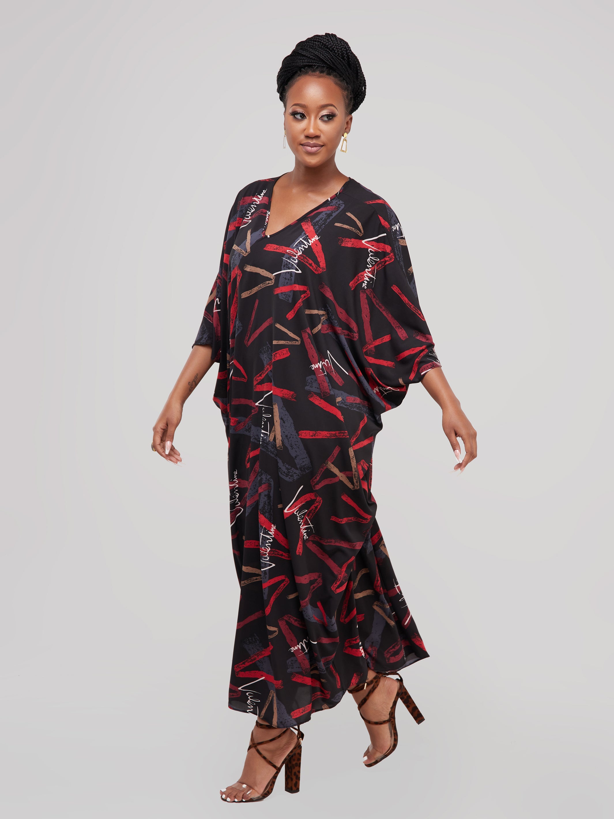 Safari Maisha Dolman Maxi Kaftan - Red / Black Print