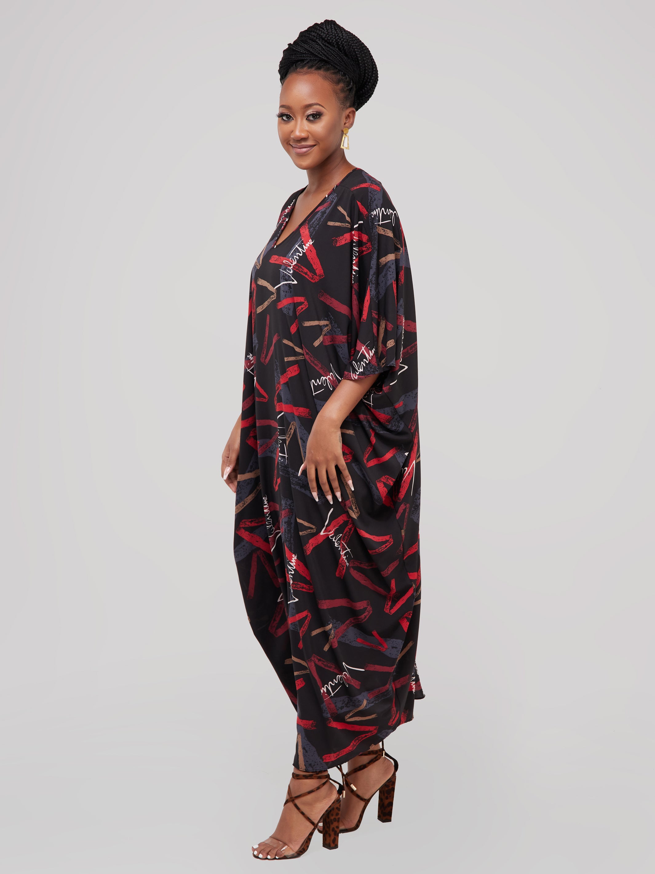 Safari Maisha Dolman Maxi Kaftan - Red / Black Print