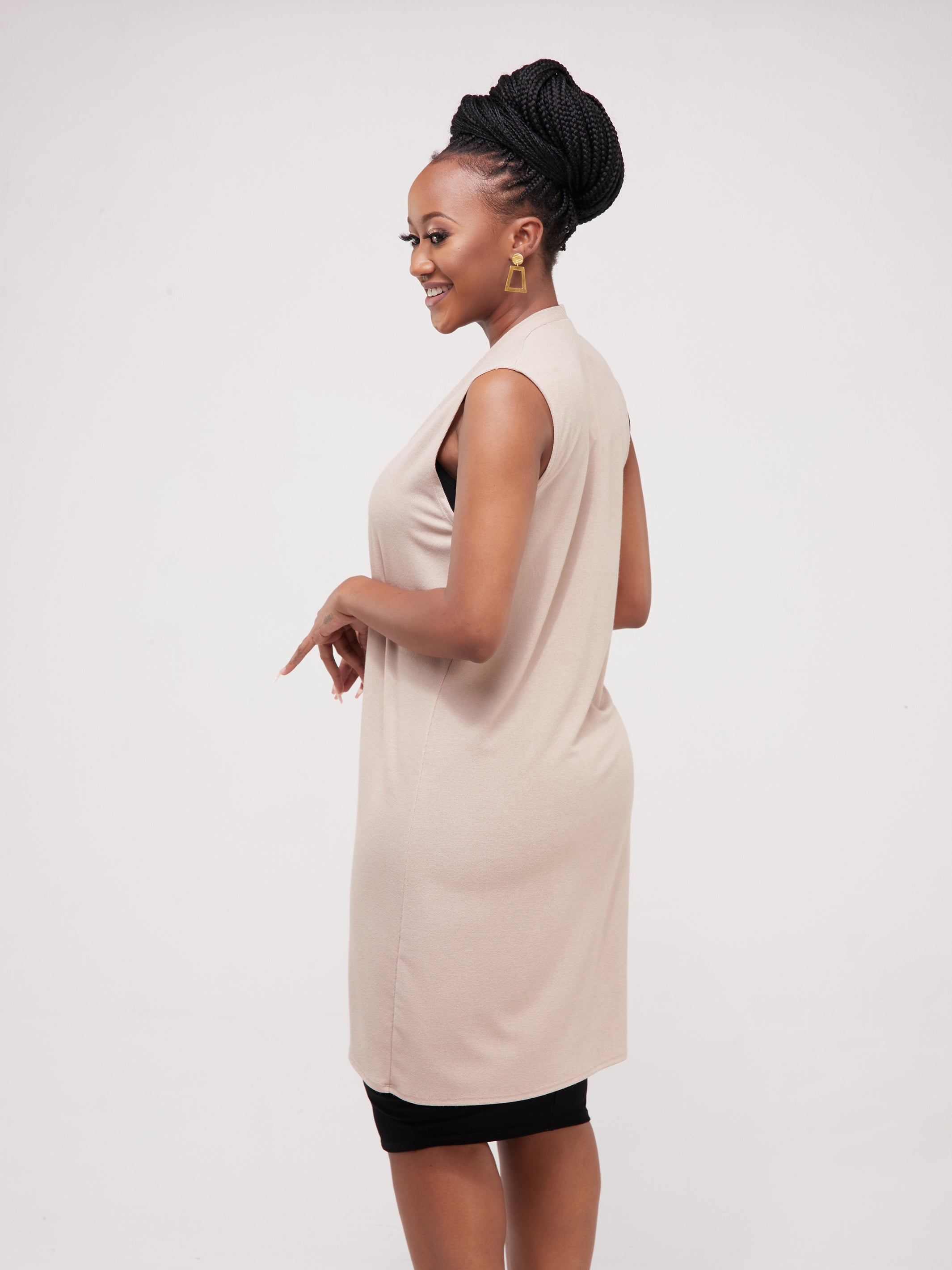 Vivo Basic Sleeveless Sweater Waterfall - Taupe