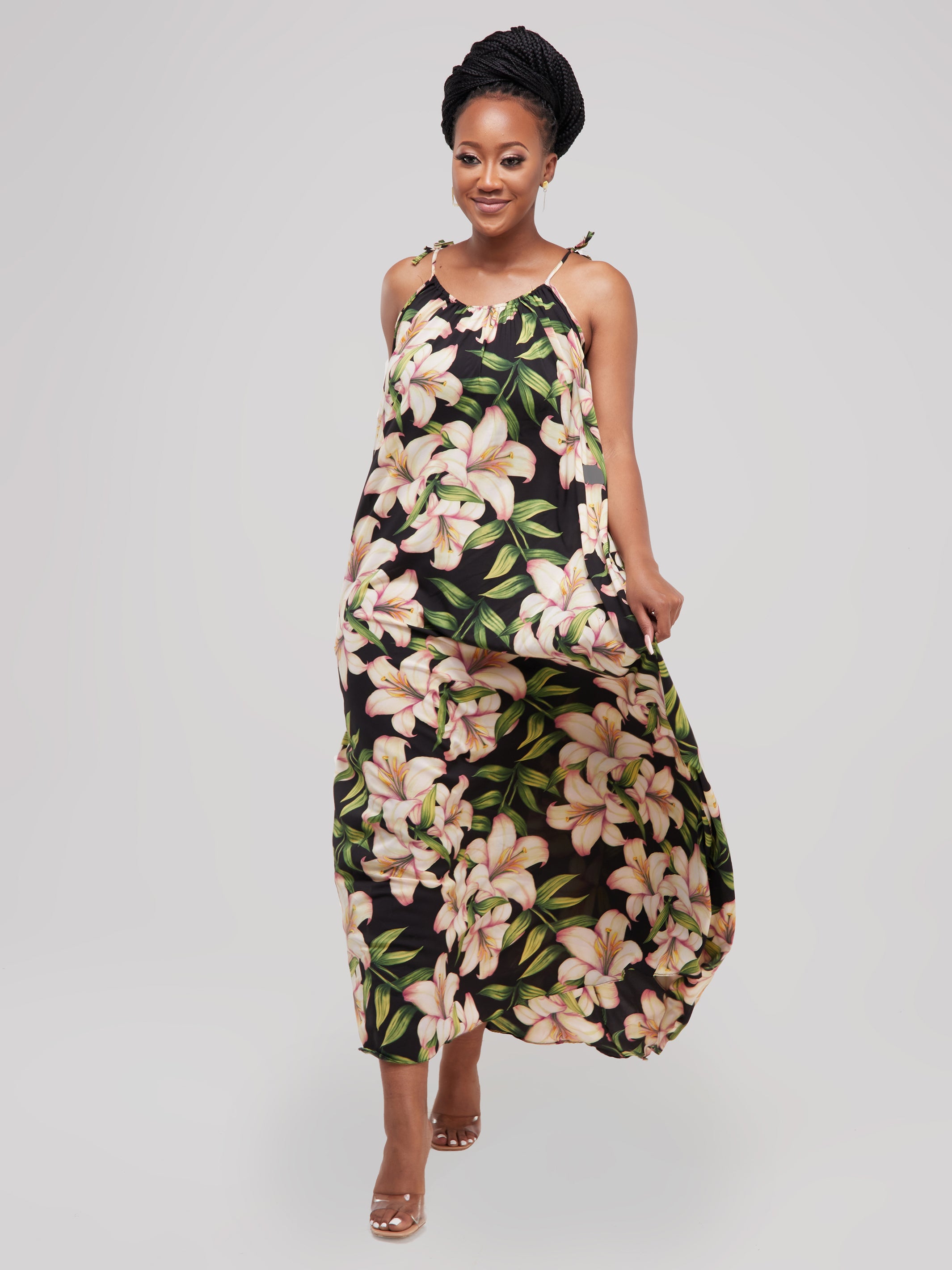 Safari Maisha Strappy Maxi Cover-Up Dress - Green / Yellow Print