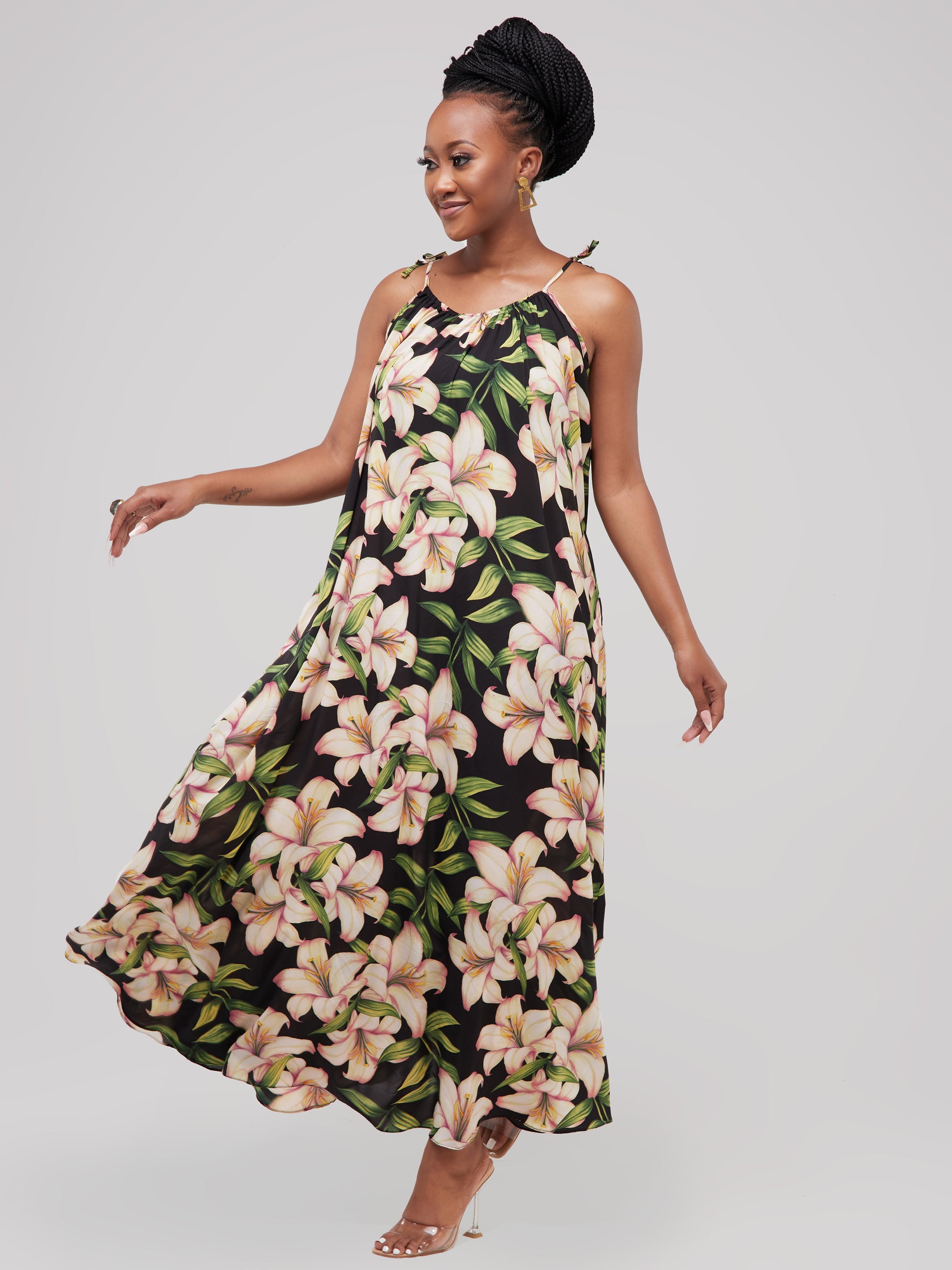 Safari Maisha Strappy Maxi Cover-Up Dress - Green / Yellow Print